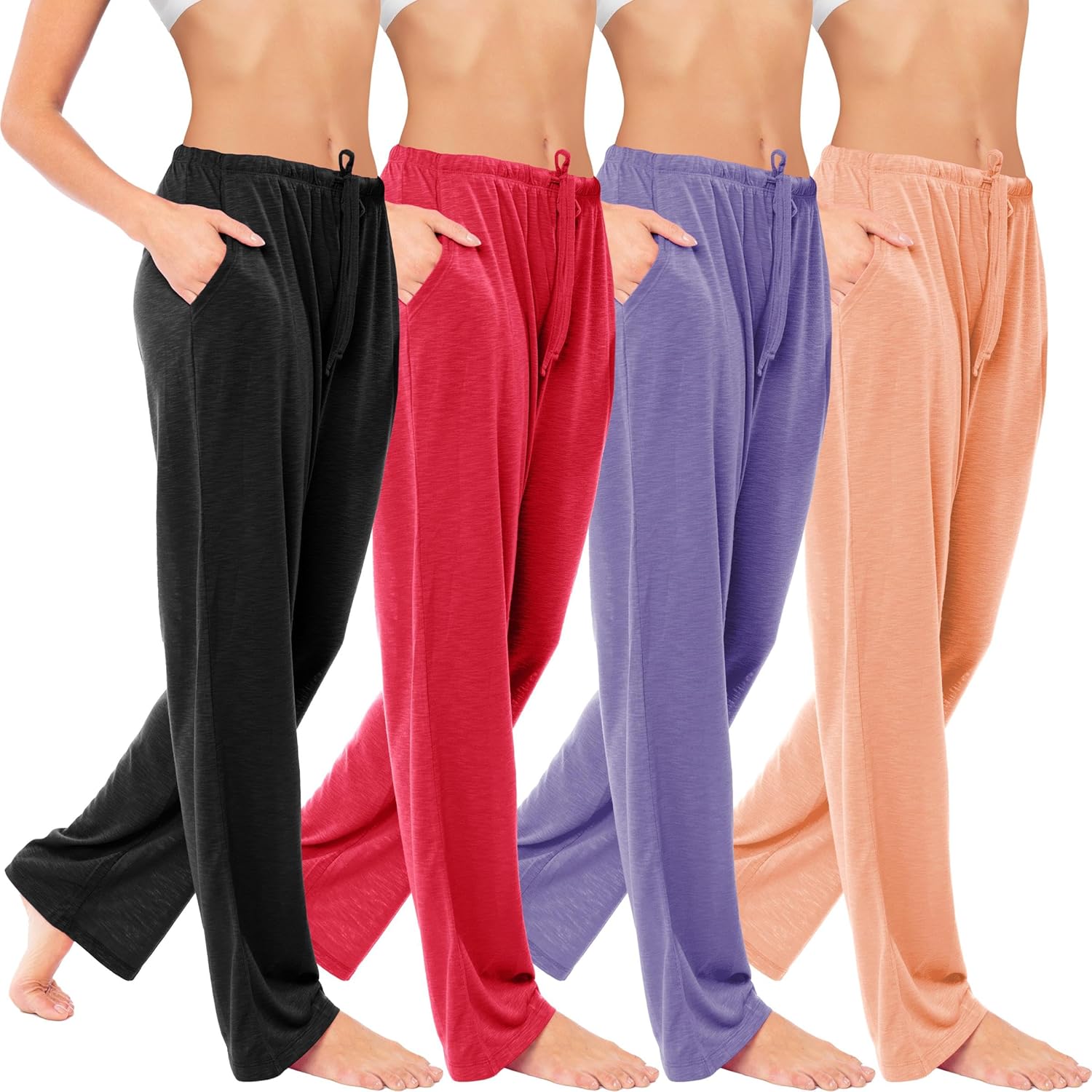 Sexy Basics Women's Lounge Pants | Semi Sheer Soft & Flowy Long Bottoms | Drawstring & Pockets| Multi Packs & Colors