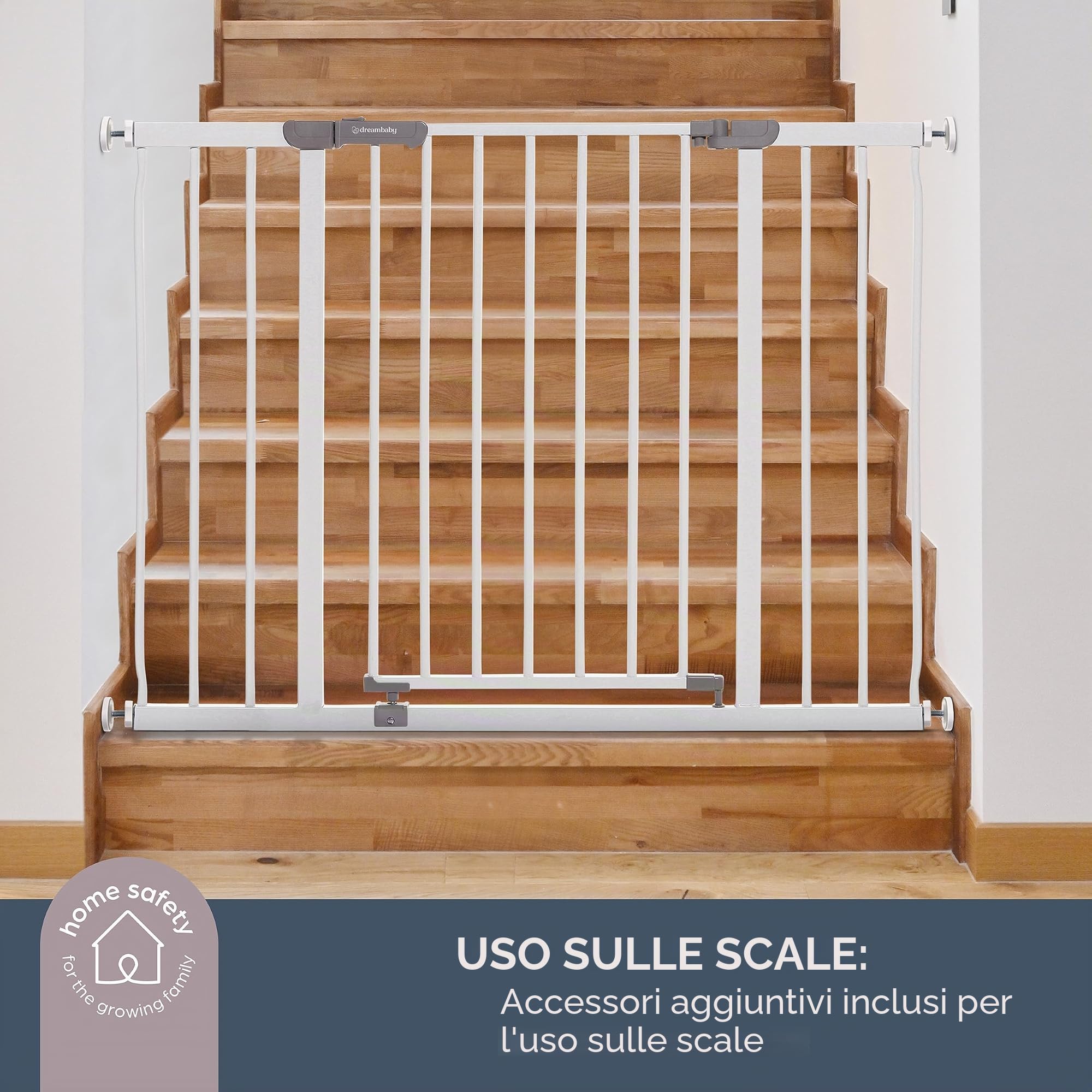 Dreambaby Ava - Cancelletto per scale extra largo, adatto per aperture da 99 a 132,5 cm, altezza 76 cm, ampio cancelletto per scale per cani e neonati, cancello di sicurezza montato a pressione,
