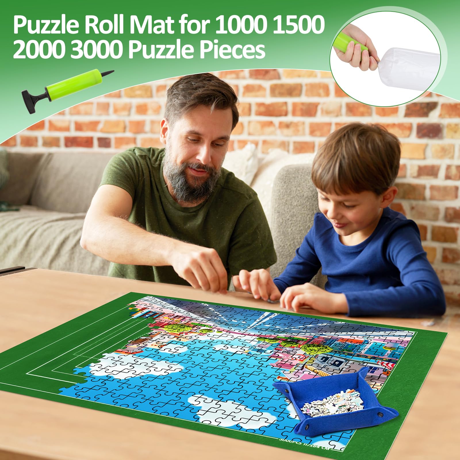 VFANDV Tapis De Puzzle Roll-Up Géant - Rangement Parfait Pour Puzzles 1000 à 3000 Pièces, Feutre Antidérapant Portable Avec Tube Gonflable, Sac Et 4 Trieurs (Gris)