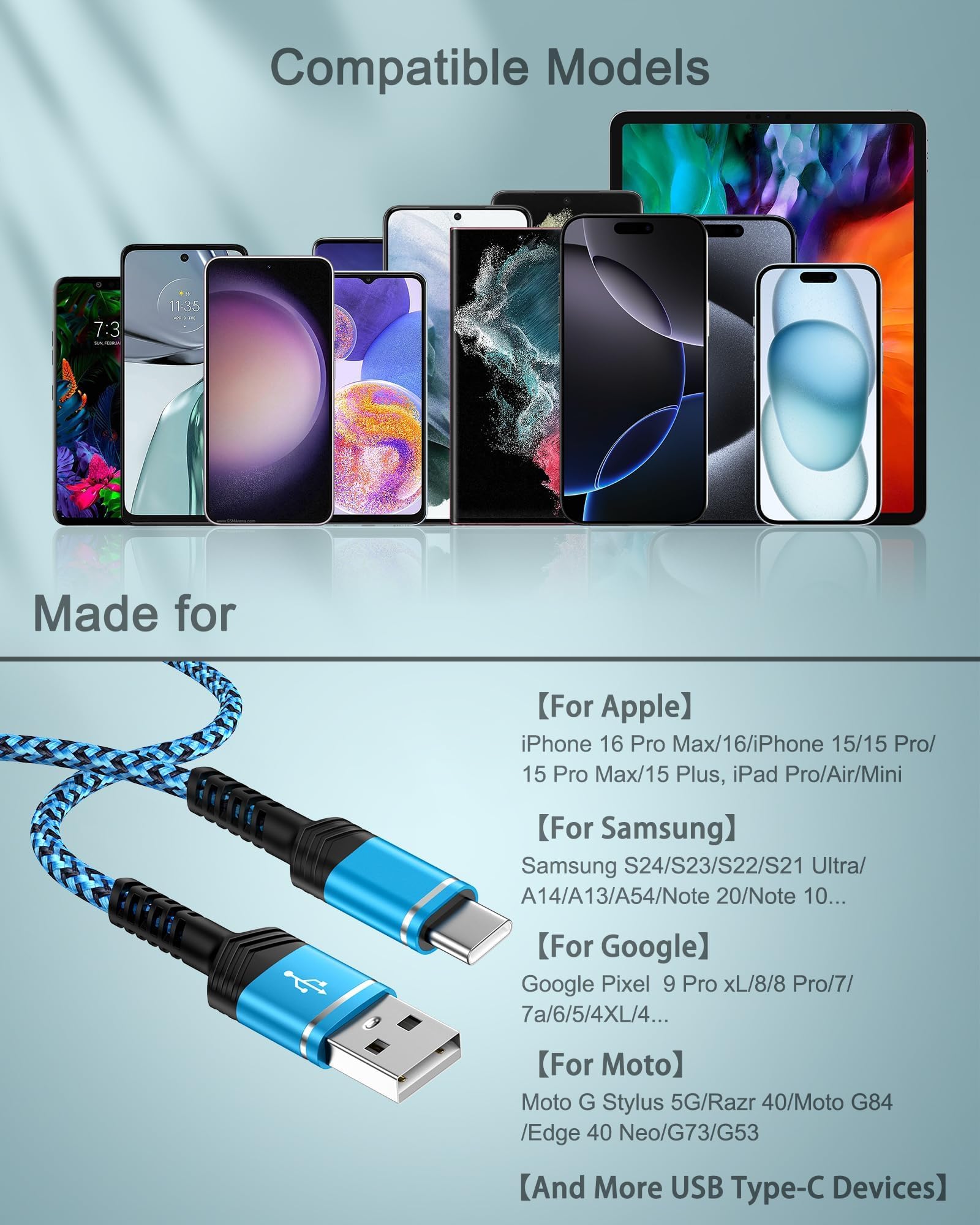 Confezione da 2 cavi da USB A a USB C, cavo di ricarica rapida in nylon intrecciato, cavo di ricarica di tipo C per iPhone 17e/17Pro/Air/16e/16/16Pro/15/15Pro, Samsung Galaxy S26/S25/S24/S23/S22