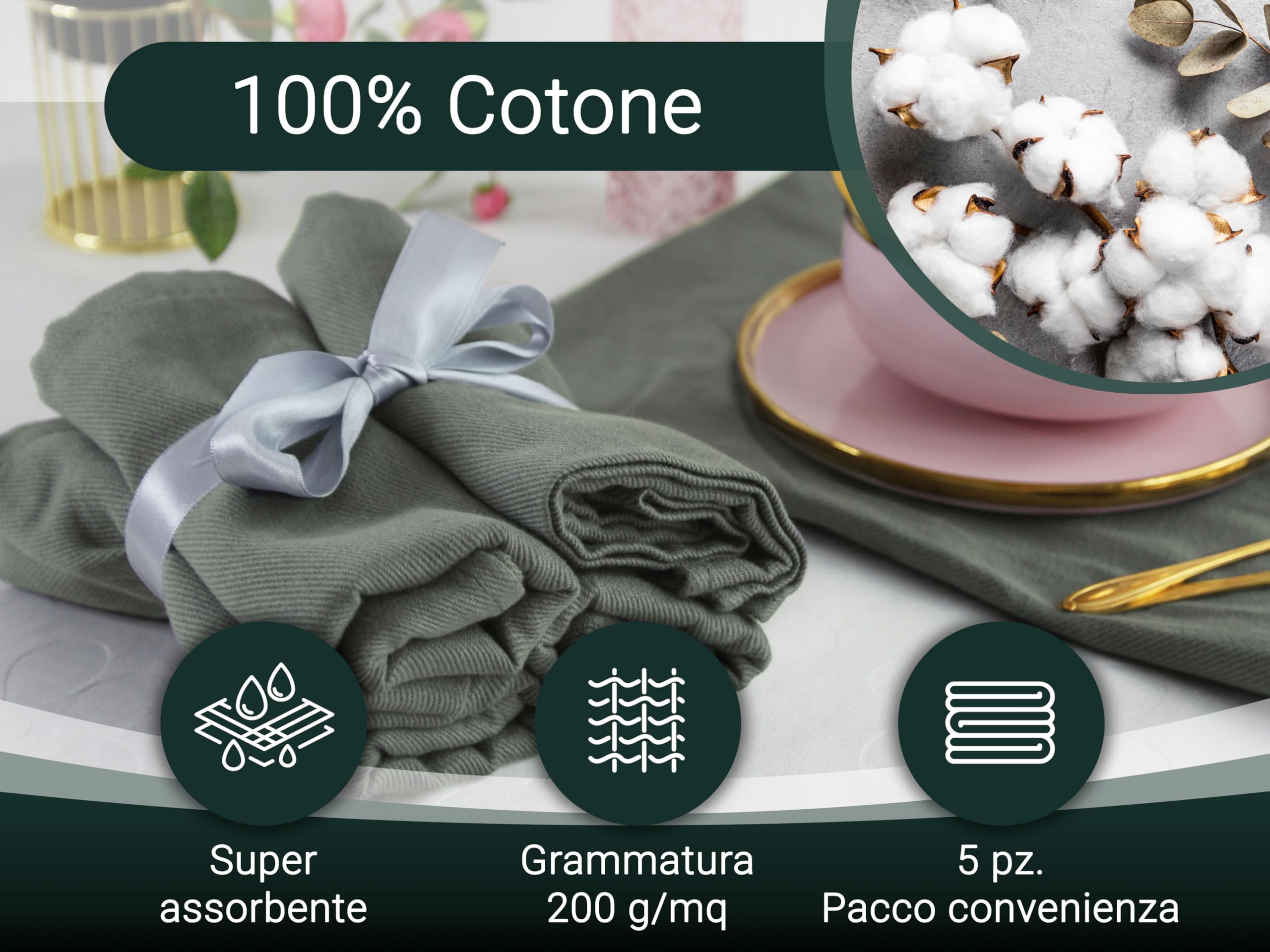 5 Strofinacci In Misto Lino - 50x70cm, Super Assorbenti, Senza Pelucchi, Lavabili A 60°C, Certificato Oeko-Tex - Foto 3