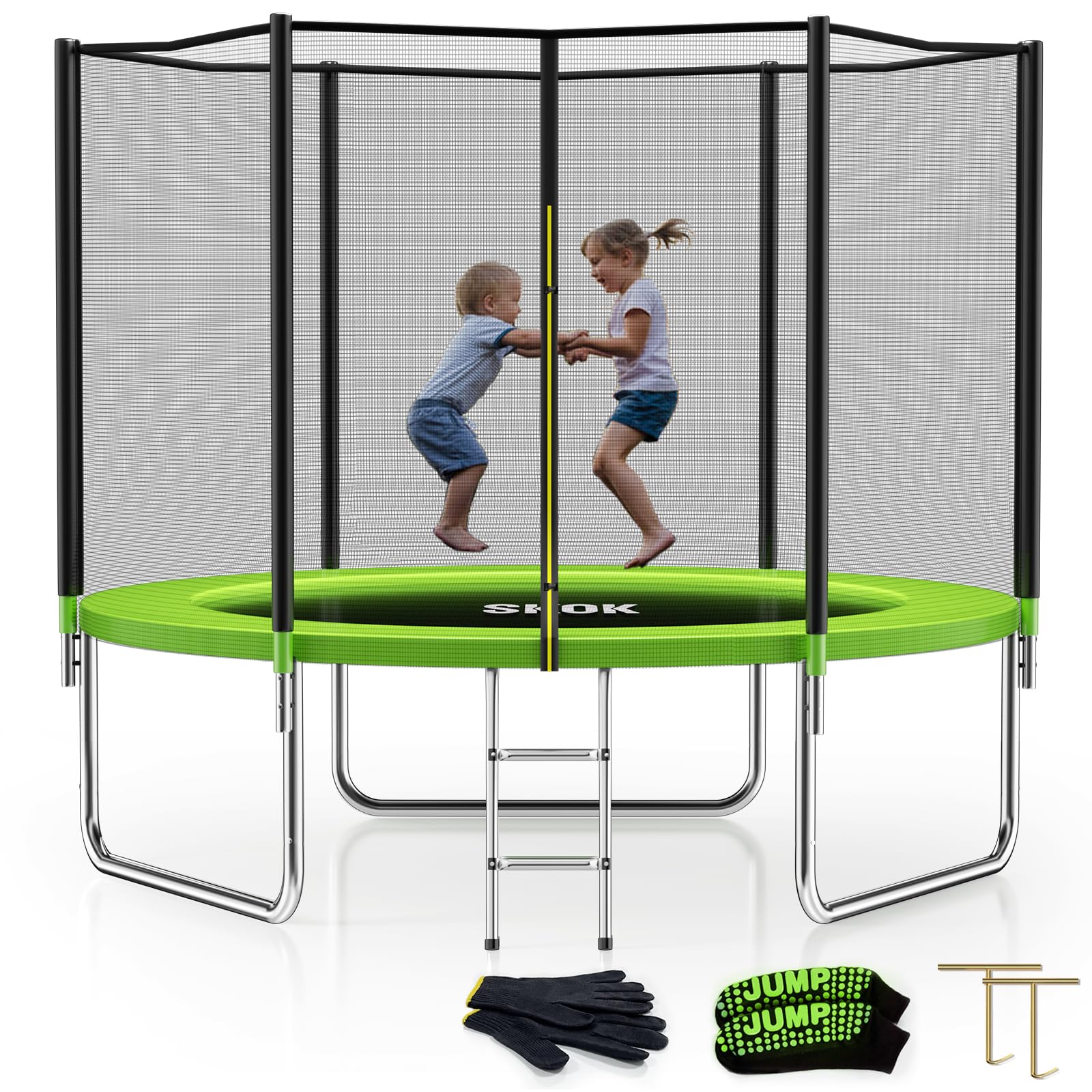 SKOK Trampoline 8FT Trampolines with Enclosure Net, 400LBS Outdoor Trampolines for Kids -ASTM Approved Trampoline for Children and Adults