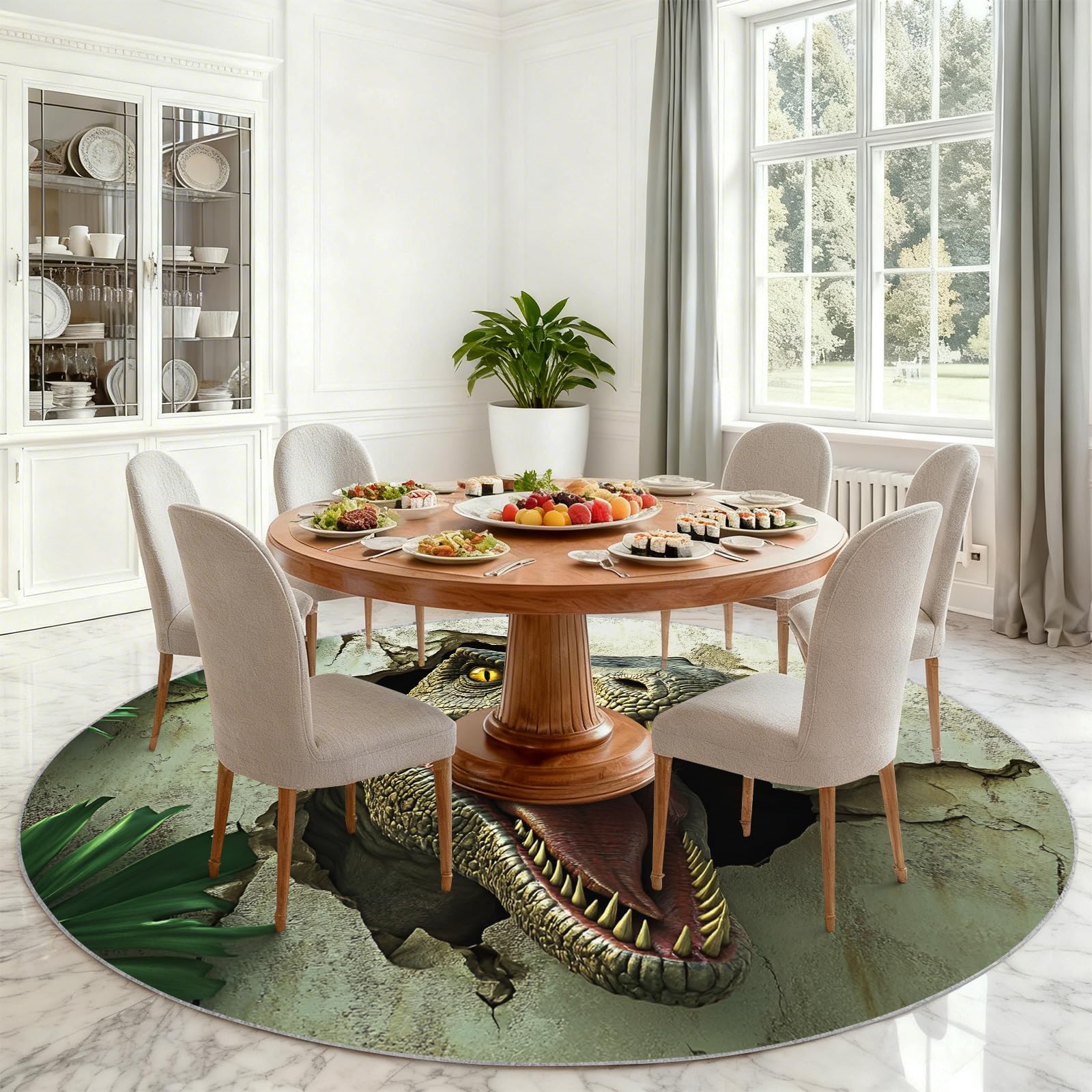 Alfombra Redonda de Dinosaurios de 120 cm, alfombras Redondas de Dinosaurios 3D para Dormitorio, alfombras Circulares Antideslizantes para Sala de Estar, Oficina, Mesa de café, decoración del hogar