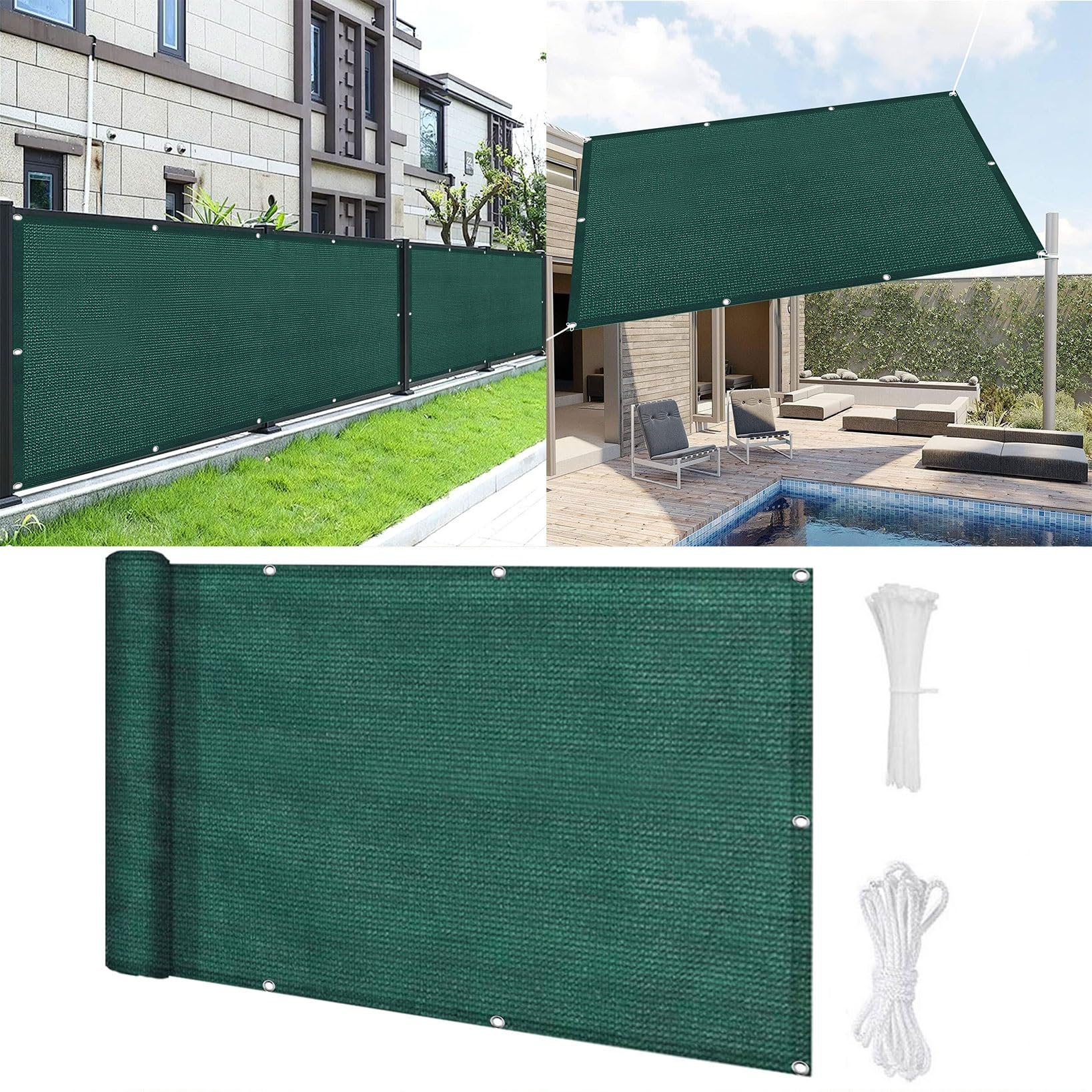 Balcony Privacy Screen 100 x 650 cm 90% Shading Rate Uv-Resistant Patio Privacy Protective Screens with Rope and Aluminium Eyelets for Garden, Fence, Terrace, Porch, Dark Green — image 1