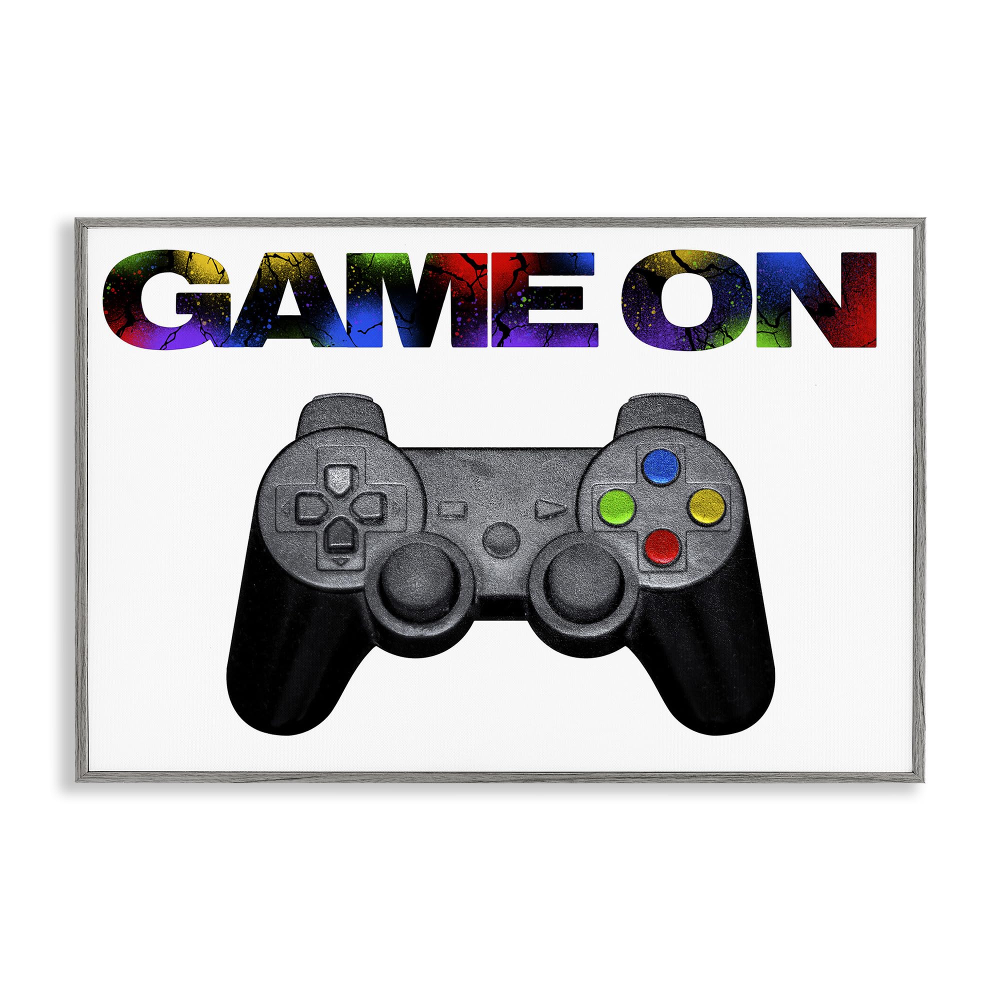 Stupell Industries Farmhouse Gray (Textured) 'Controller Game On Splatter'| Framed Giclee Art