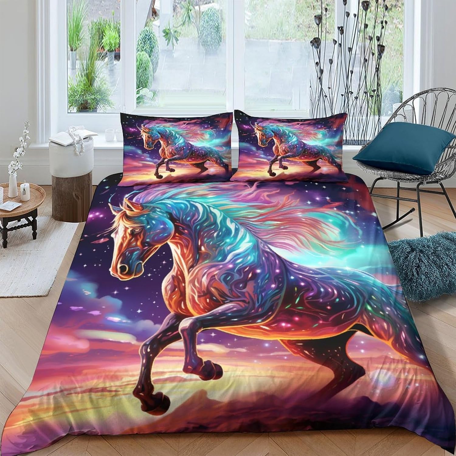 Housse de couette 3D motif cheval 260x230 cm en microfibre de qualité supérieure