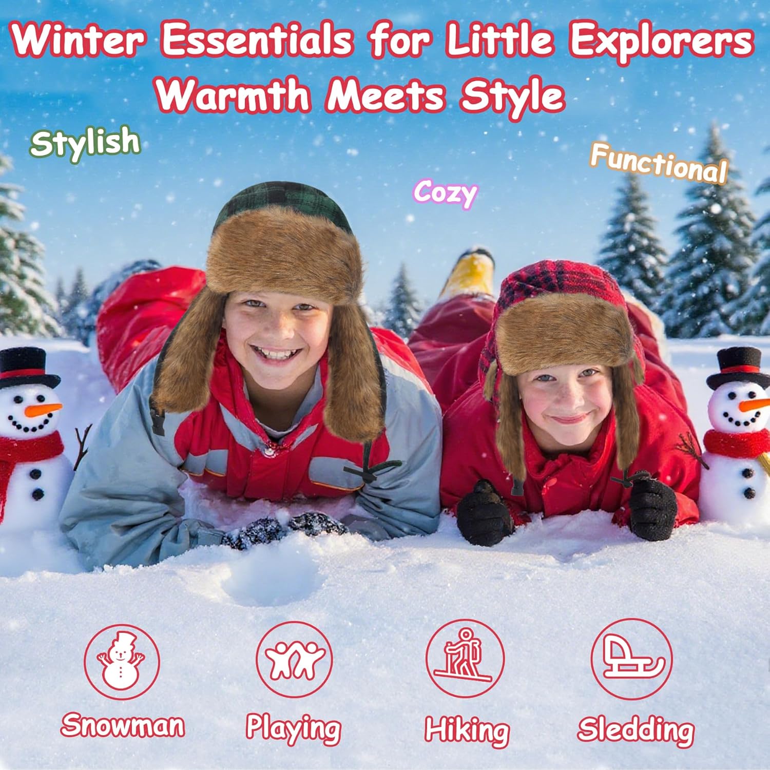 Kids Winter Trappers Hat Toddler Outdoor Windproof Ushanka Ski Cap Ear Flap Chin Strap Snow Hat for 3-8Y - Image 6