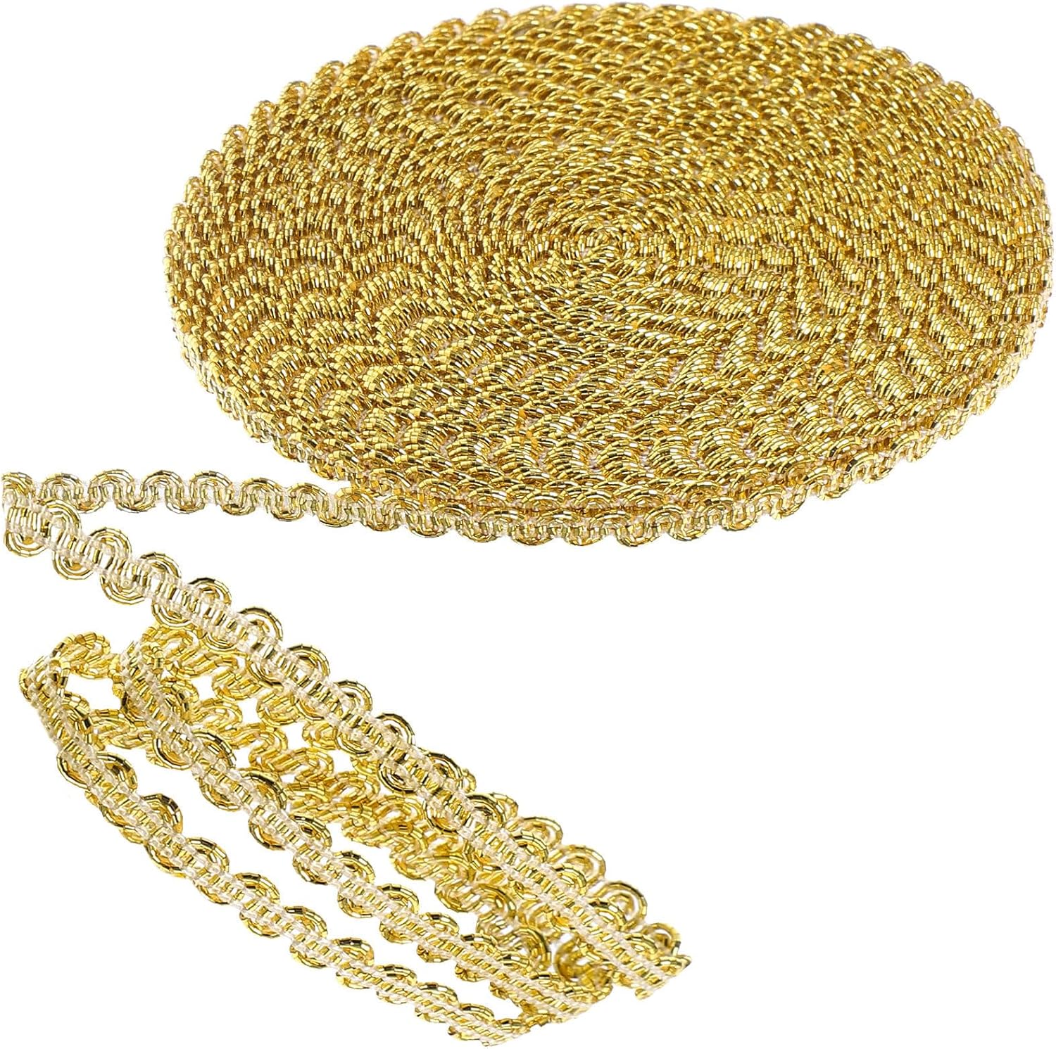 Gold Metallic Lace Ribbon Braid Trim 0.6cm S-Shaped Flower Applique Sewing Embroidery Trim for Bridal Wedding Crafts and Costume Decoration 50m Spool