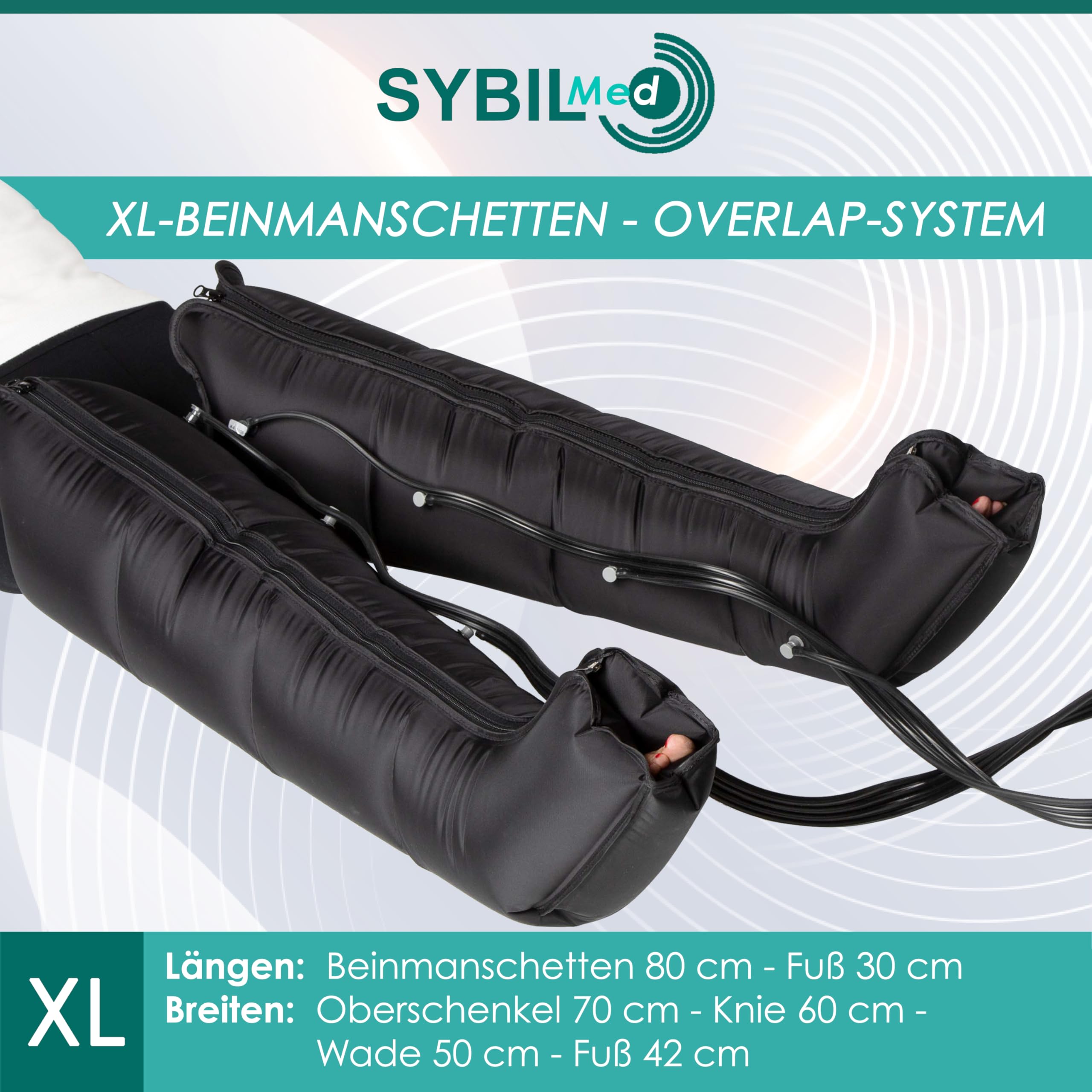 Air Power Professional Manuelle Lymphdrainage Pressotherapie, Heimpressotherapie, 4 Luftkammern mit 2 XL-Bein, Bauchband und Armband
