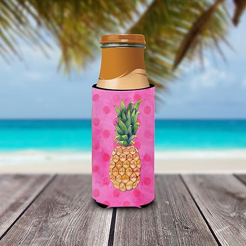 Miniatura 3 de Caroline's Treasures BB8194MUK - Funda para latas delgadas, con diseño de piña y polkadot rosa, funda para enfriar, lavable a máquina, funda