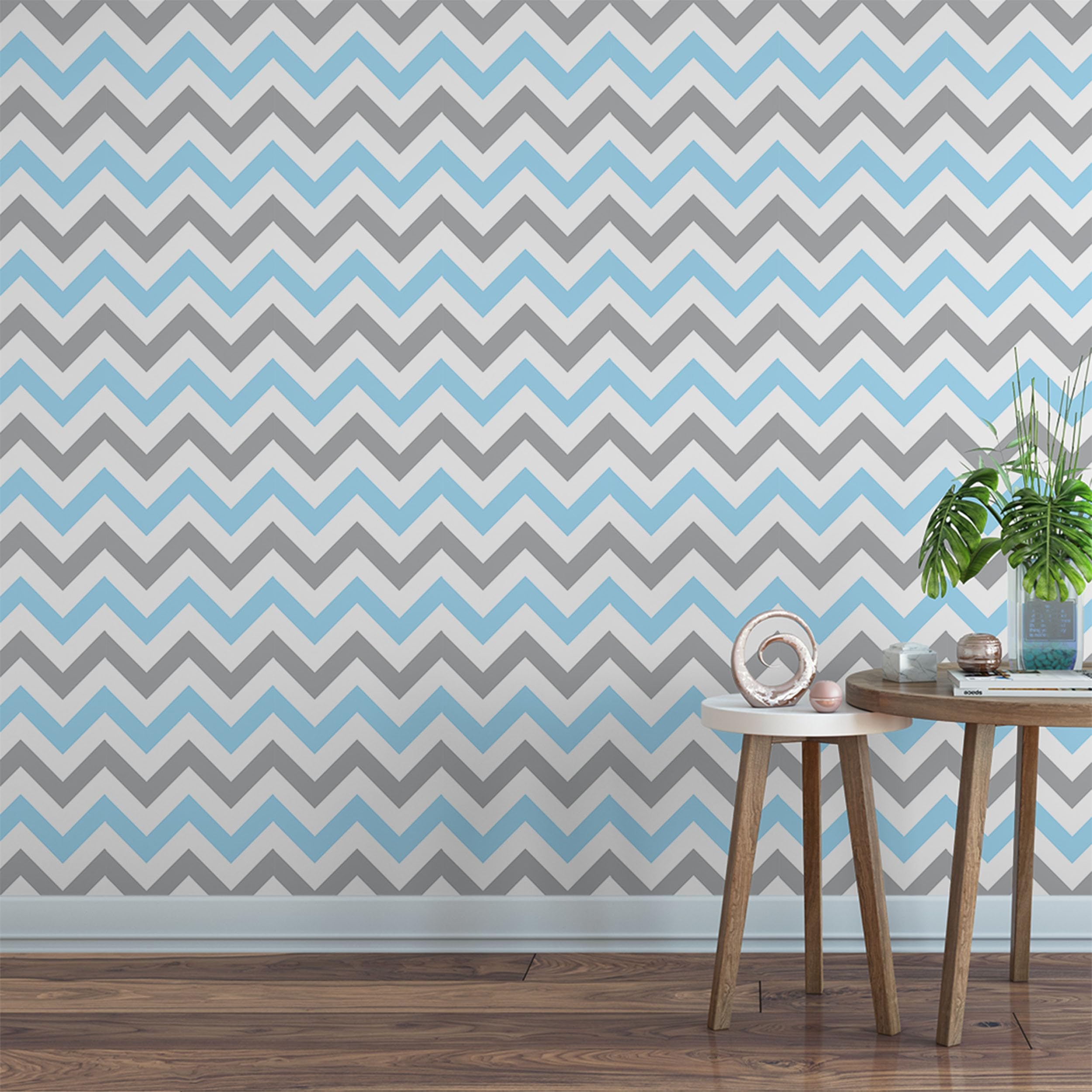 Tapeta samoprzylepna wzór zygzak chevron niebiesko-szara nowoczesna