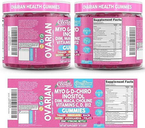 Miniatura 9 de Clean Nutra OvaBloom - Gomitas con Myo Inositol, D-Chiro Inositol, DIM, raíz de maca, colina, vitamina A, D3, B12, suplemento diario todo en uno, 60