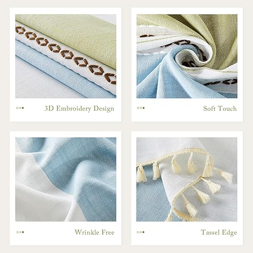 Miniatura 5 de QIANQUHUI Mantel bordado para mesa de comedor, a prueba de polvo, resistente a la suciedad, mantel rectangular de lino de algodón y algodón (verde