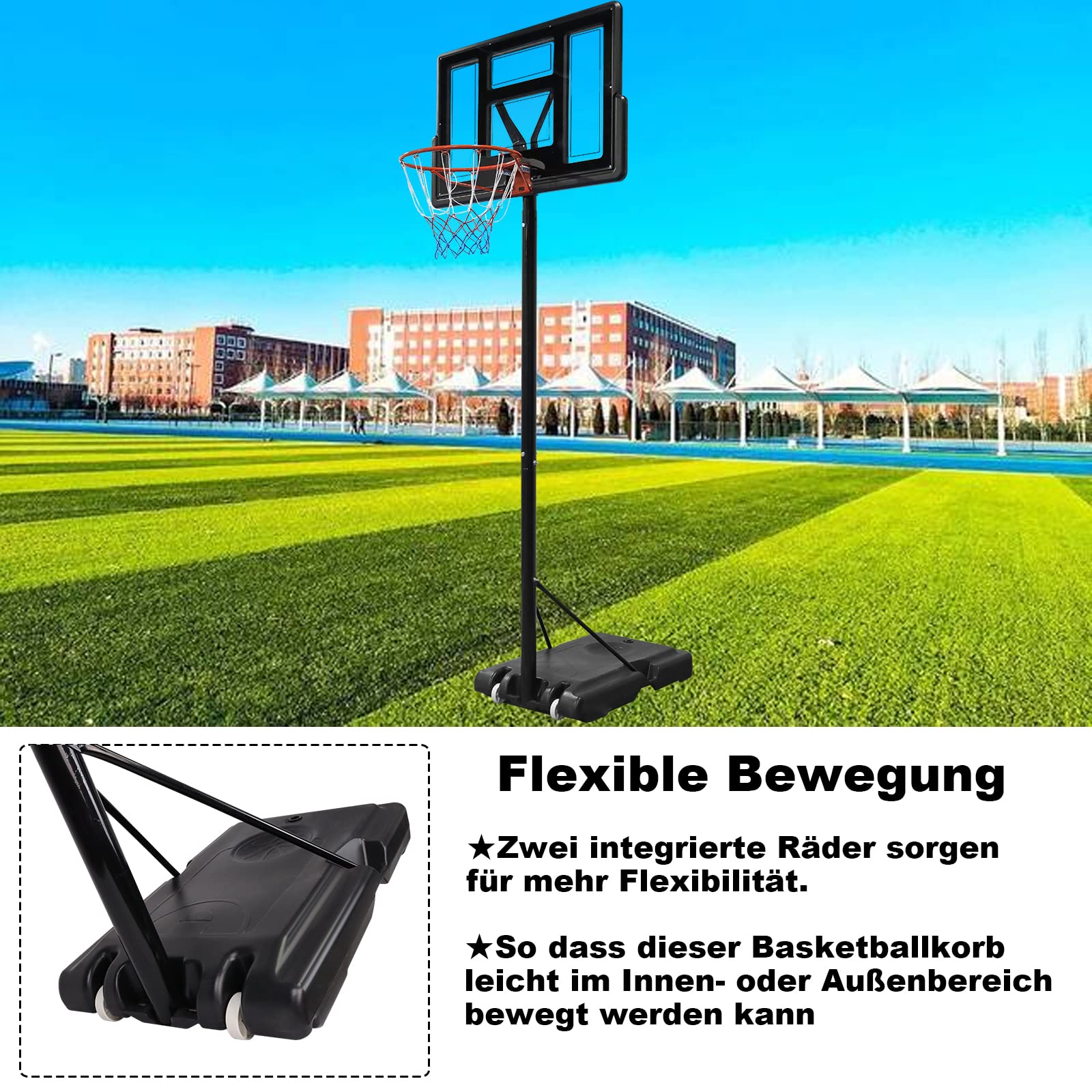 Basketballkorb Outdoor,Basketballkorb mit Ständer,135-305 cm Höhenverstellbar,Tragbarer Basketballständer für Erwachsene Kinder Geschenk