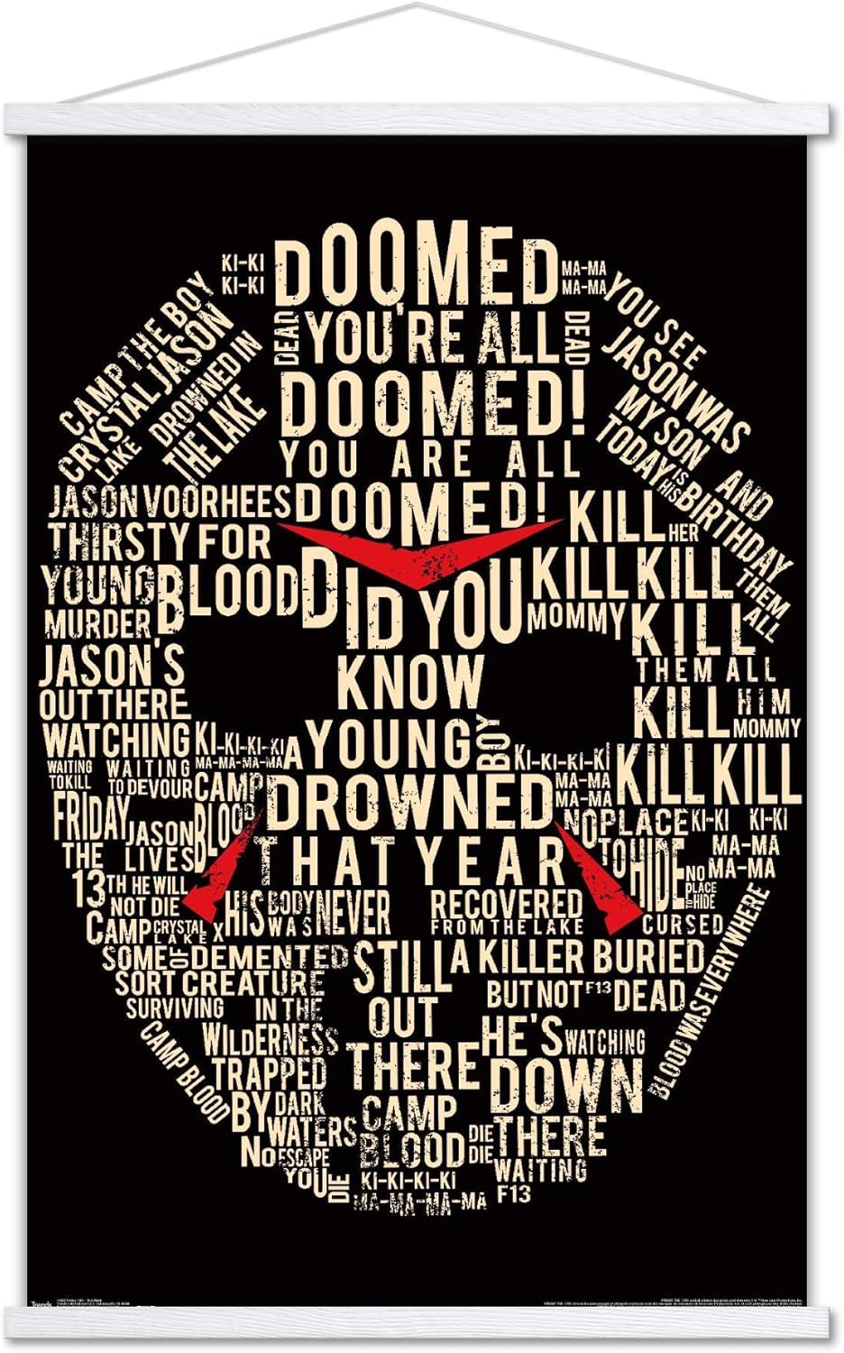 Trends International Friday The 13th - Text Mask Wall Poster, 22.375" x 34", Print and White Hanger Bundle