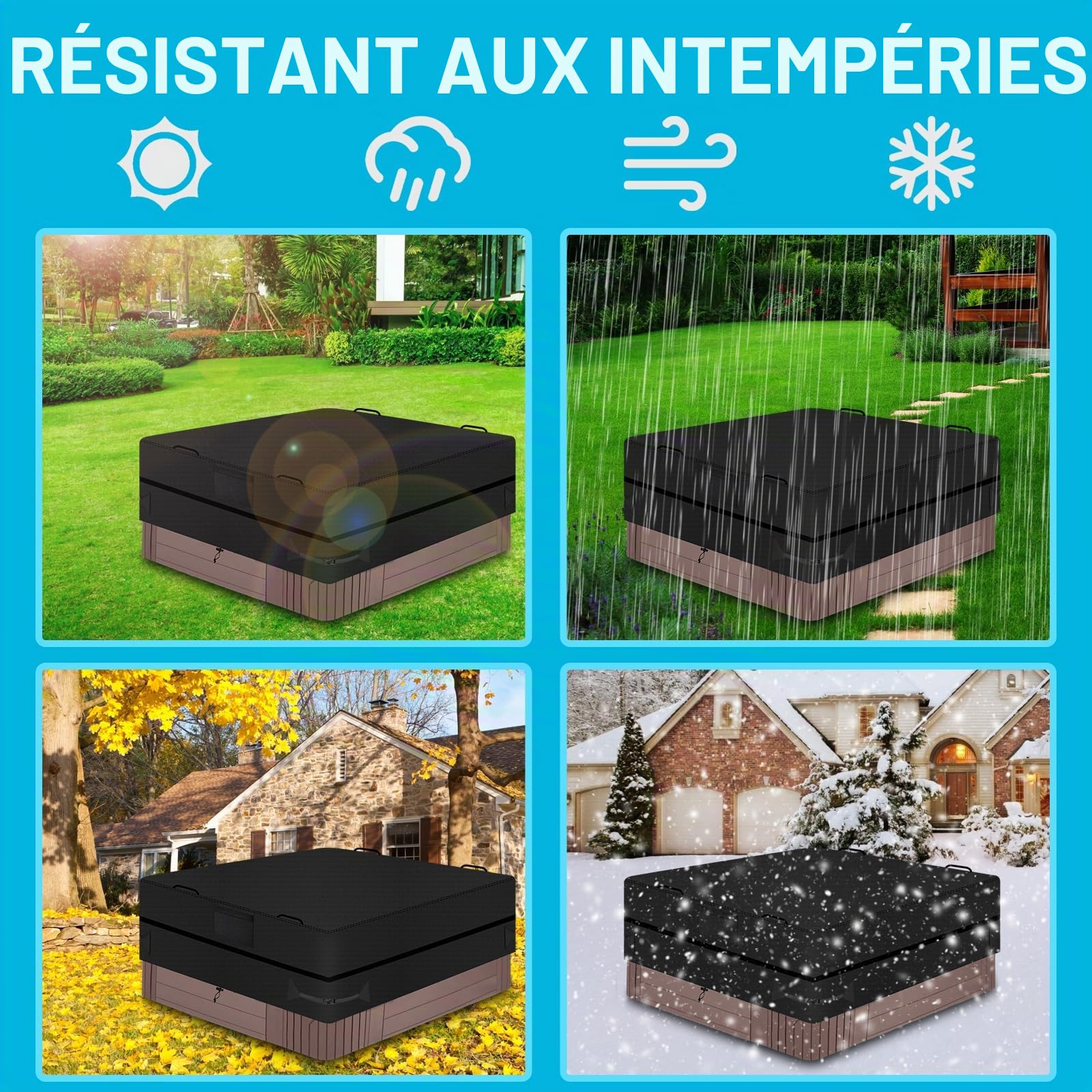 Bache pour Spa Carre, Protector-Spa, Tissu Oxford 600D imperméable Couverture Spa, Anti-UV Housse de Protection pour Bain à Remous de Jardin, Indéchirable, avec Sac de Rangement (230 * 230 * 85cm)