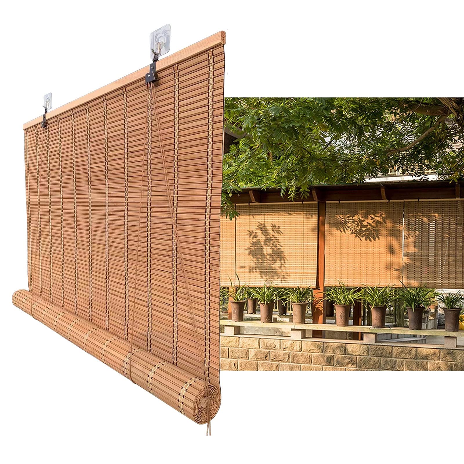 Roman Window Shades - Custom No Tools No Drill Bamboo Roman Shades, Thermal Insulated, Roll Up Retro Bamboo Blinds For Bedroom, Living Room, Office, Cafe, Room Darkening Blinds For Windows