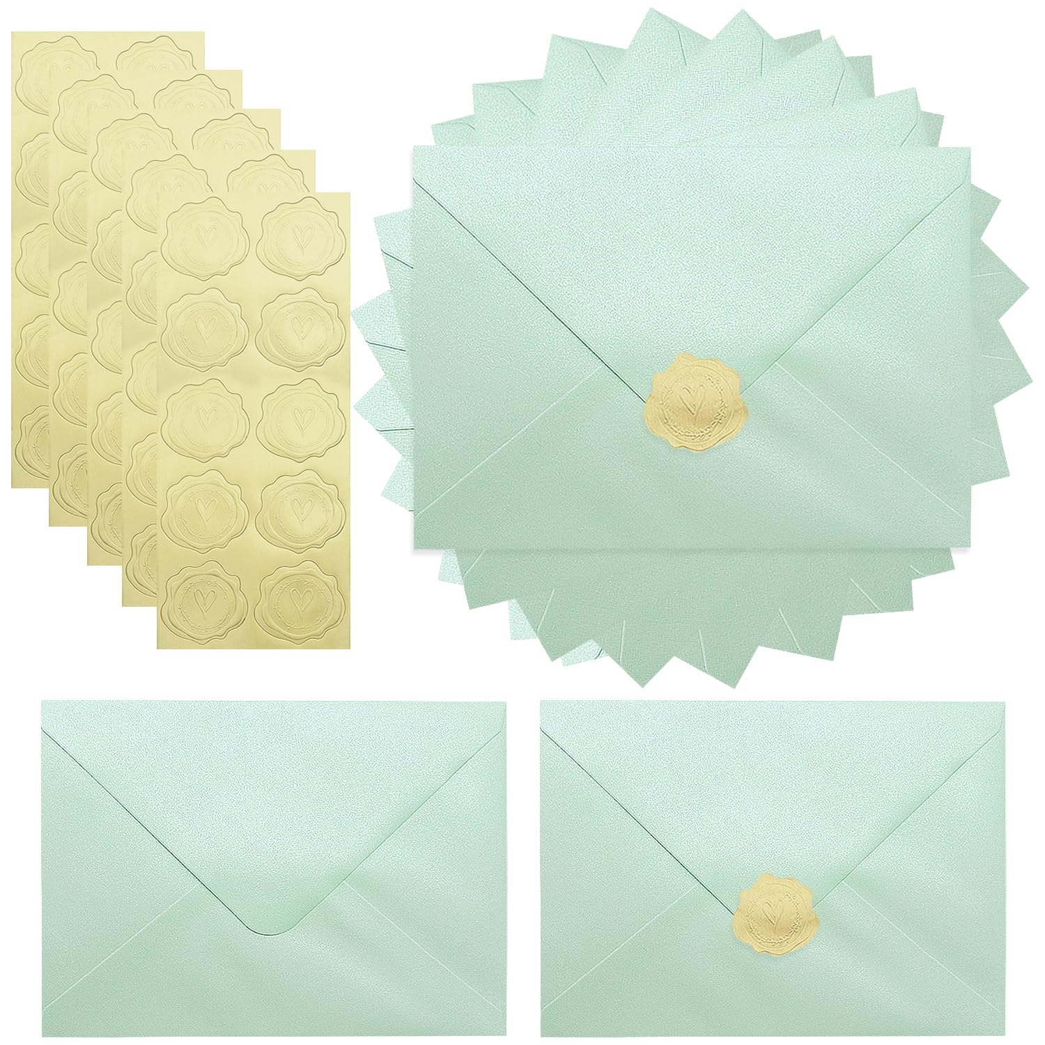 Zooyinfy 50 Pack A7 Pearl Envelopes 18.5 x 13.5cm,Light Green