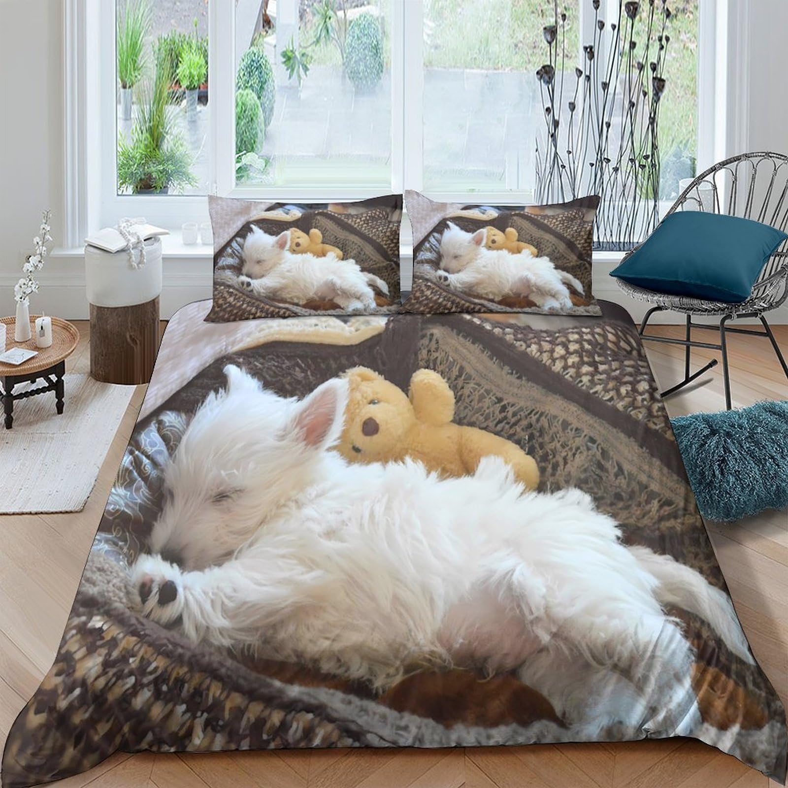 Ctjqhvkz Style-3 3D Printed Sleeping Puppy Fitted Sheet Microfiber Soft Anti-Slip Teddy Bear Bed Cover For Bedroom Dorm Easy Care Single（135X200cm）