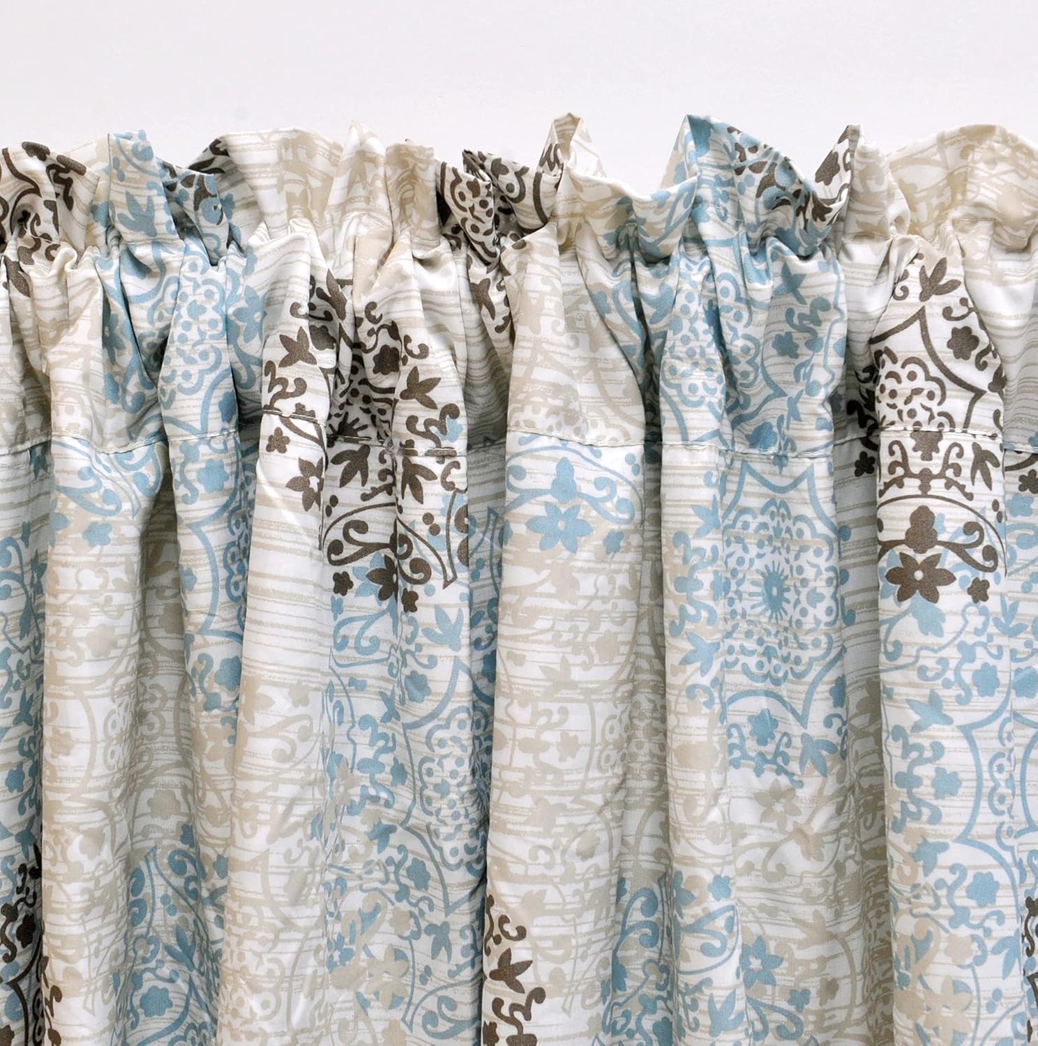 Home Soft Things Marina Medallion Printed Curtain with Liner, Set of 2 Panels, Beige Brown Blue 60" x 84", Rod Pocket Thermal Insulated Light Filtering Floral Design Curtains for Living Room Bedroom