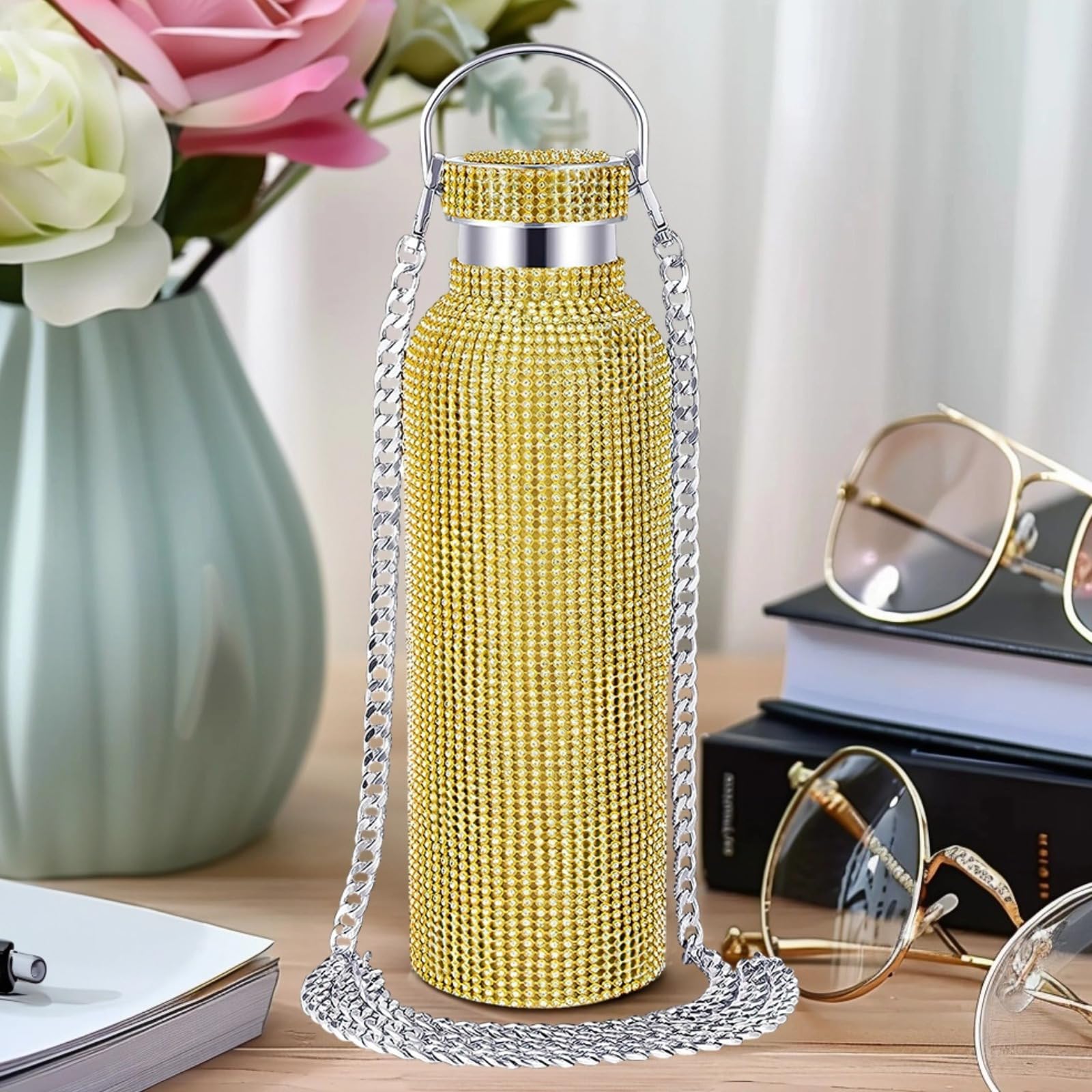 Borraccia termica con strass scintillanti, 750 ml, in acciaio inox, per idratazione e stile