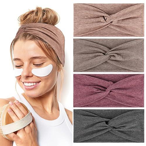 Diademas anchas para mujer, 4 unidades, 4.5 pulgadas, de algodón suave, para el cuidado de la piel, antideslizantes, bandas para el cabello para