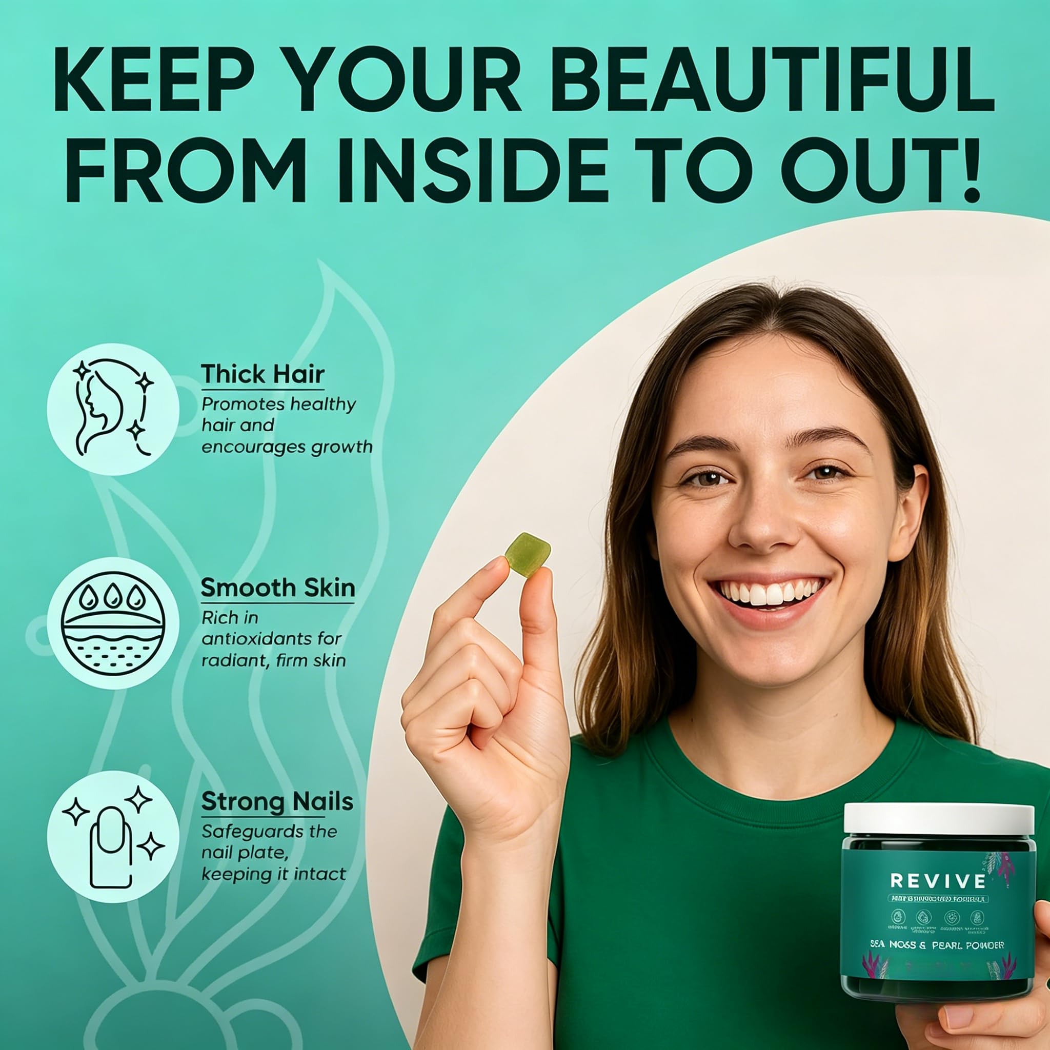 Revive Hair Gummies for Hair, Promotes Thicker, Fuller, Stronger Hair, with Organic Irish Sea Moss (3)