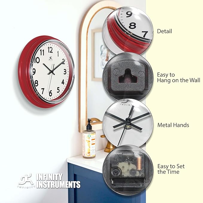 Reloj de pared Infinity Instruments Retro 12 pulgadas Rojo miniatura 5