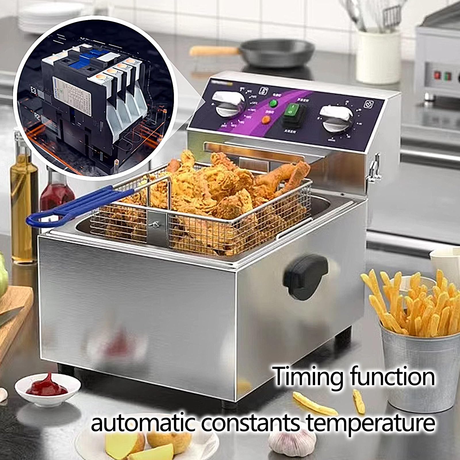 Friggitrice Elettrica Con Timer Regolabile E Controllo Della Temperatura, Ideale Per Uso Domestico E Commerciale, Perfetta Per Patatine Fritte Croccanti, Pollo, Pesce E Altro Ancora. Dimensioni: 57 *