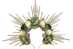 Handmade Goddess Green Rose Headpiece with Crystal Sunburst Headband Zip Tie Spiked Tiaras