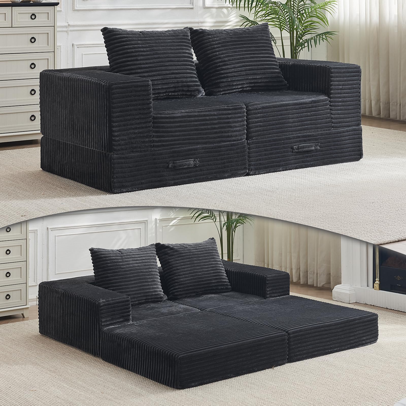 Vamcheer 2-Sitzer Schlafsofa Ausziehbar 180cm | Vollschaum-Füllung, weicher Flanellbezug, inklusive 2 Kissen, OEKO-TEX zertifiziert, für Wohnzimmer und Gäste