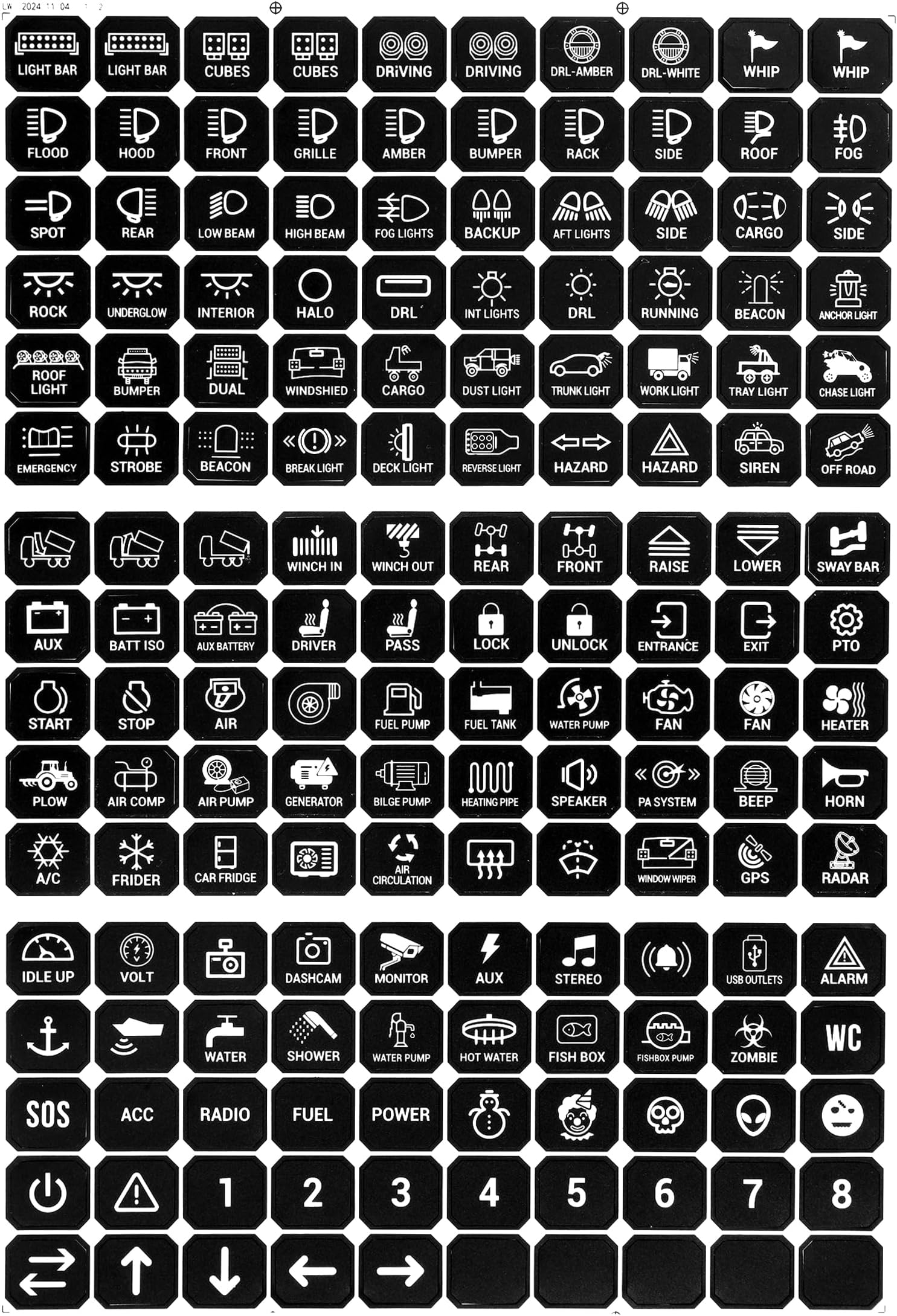 160Pcs Horizontal Switch Panel Sticker, Switch Label Kit for Auxbeam Switch Panel BC60, BA80, BB80, RA60, RA80, RB80, AR-800 AR-820 AC-800 RC-800, Waterproof PVC Switch Control Panel Labels