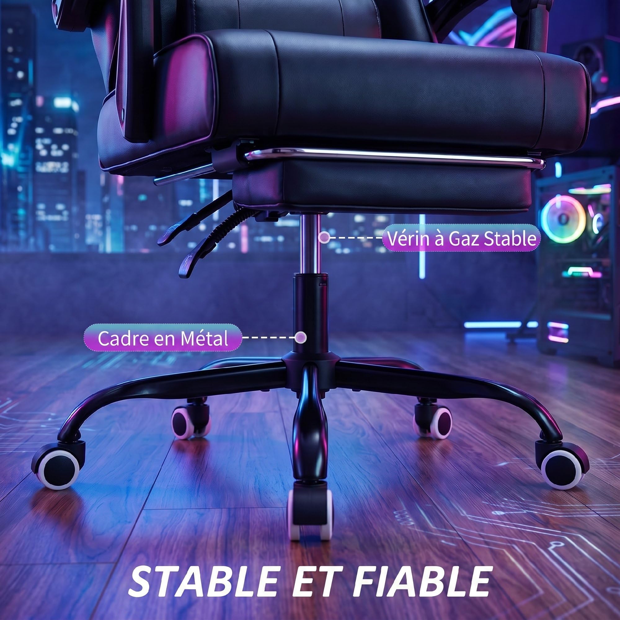 HOMCOM Silla Gaming Ergonómica Sillón Gamer 63 x 66 x 126-134 cm, Negro | Soporte para lumbar, respaldo reclinable, altura ajustable, reposapiés, reposacabezas, muebles de oficina