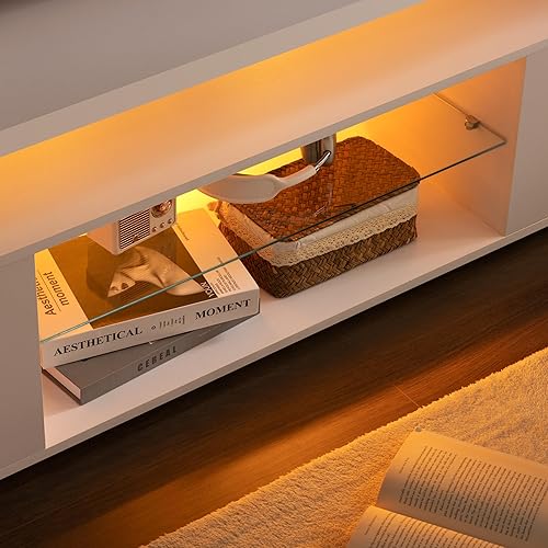 Miniatura 5 de Soportes de TV blancos para sala de estar, soporte de TV LED, soporte de TV moderno con almacenamiento para televisores de 55/60/65 pulgadas, centro