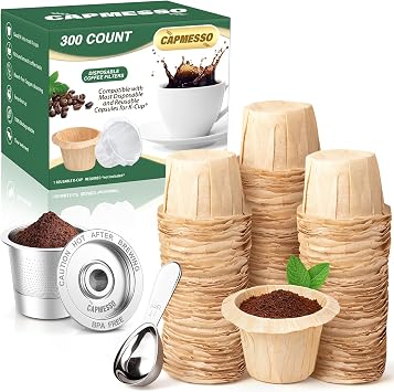 CAPMESSO 1 Pack Reusable K Cups for Keurig 1.0 with 300 Count Disposable K Cup Filters and 1 TBSP Coffee Scoop