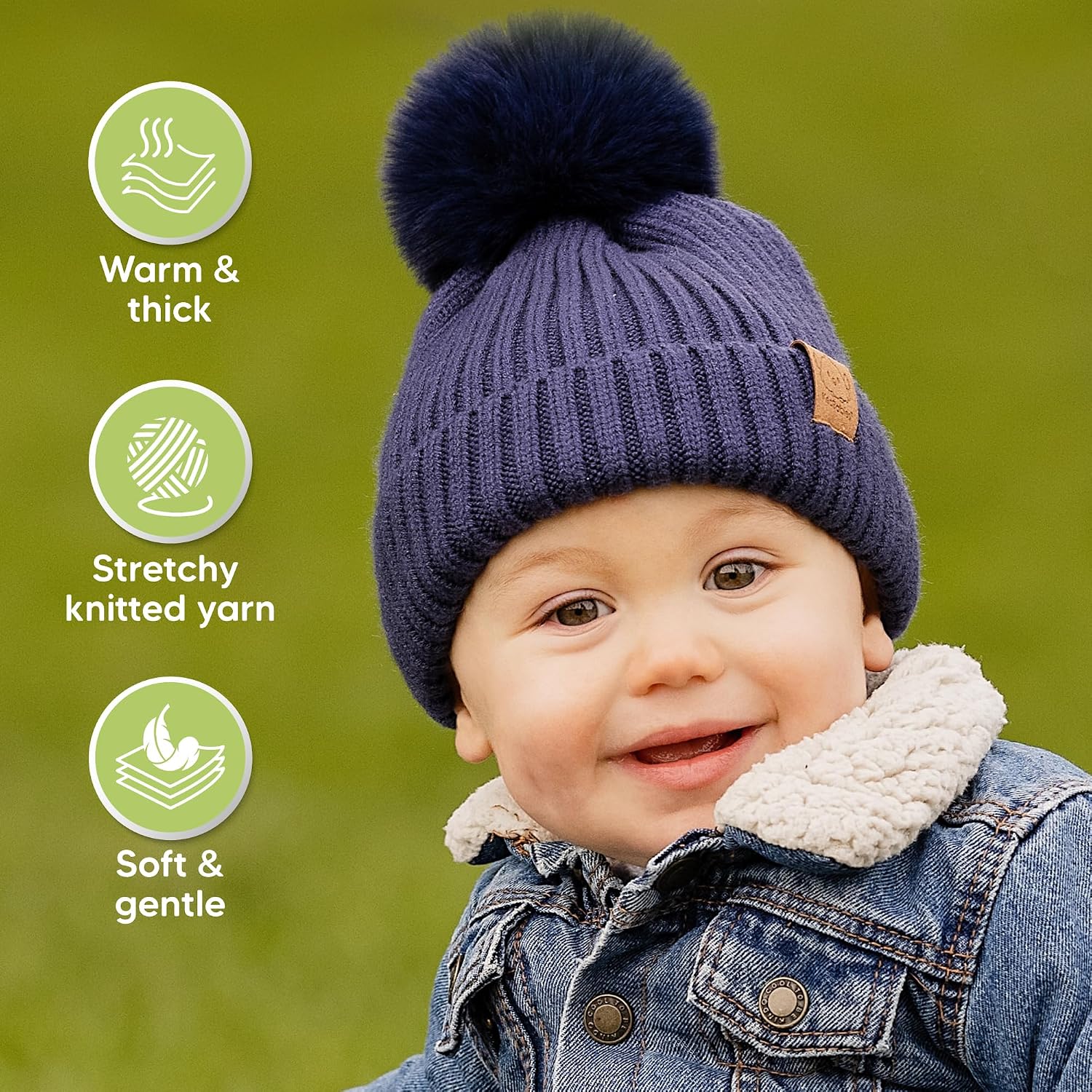 2-Pack Baby Hats for Girls, Boys, Stretchy Baby Winter Beanies (Blast, M) image 4