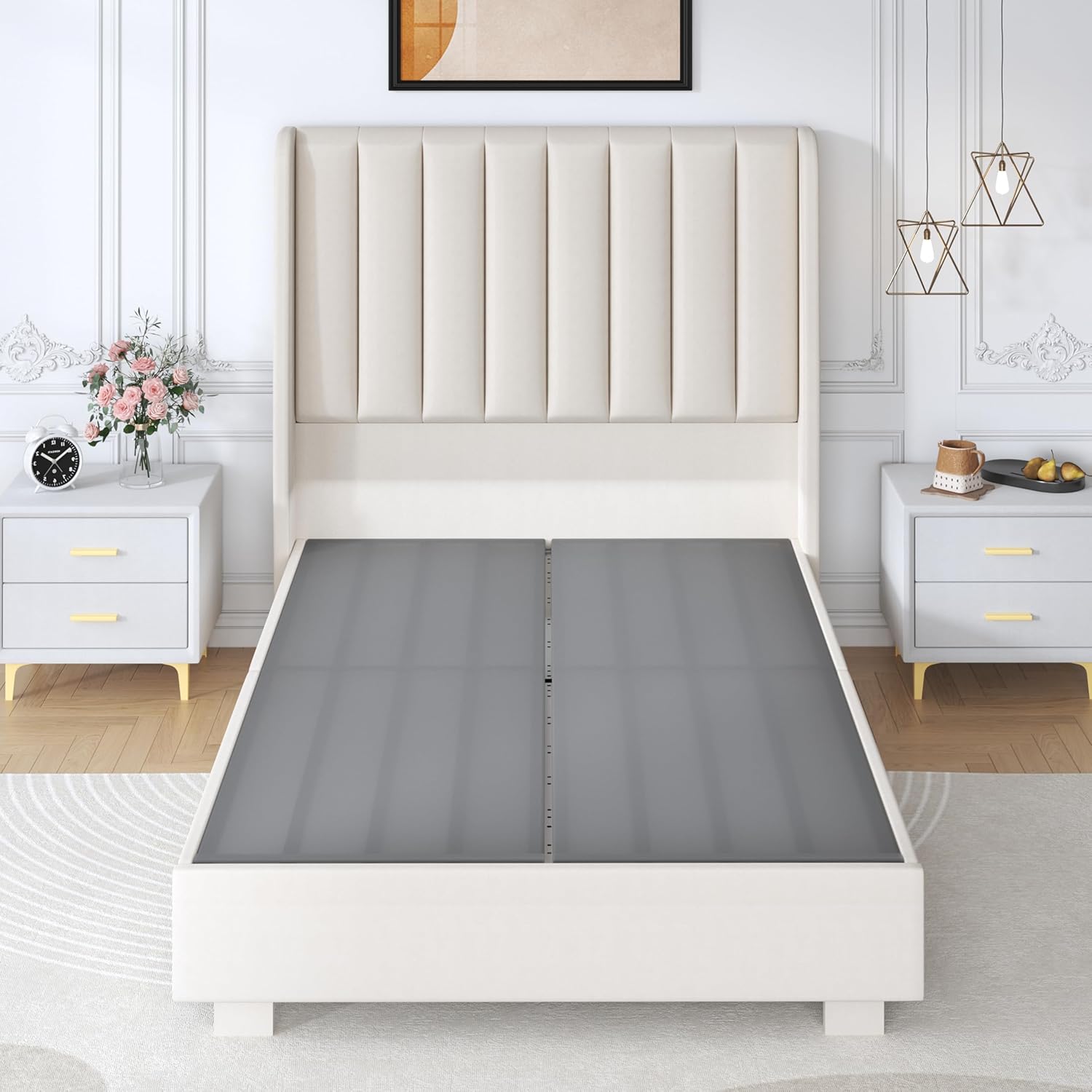 Metal Queen Bed Slats Bunkie Board for Under Mattress Support with Cover，Heavy Duty Replacement Bed Slats for Queen Size Bed Frame