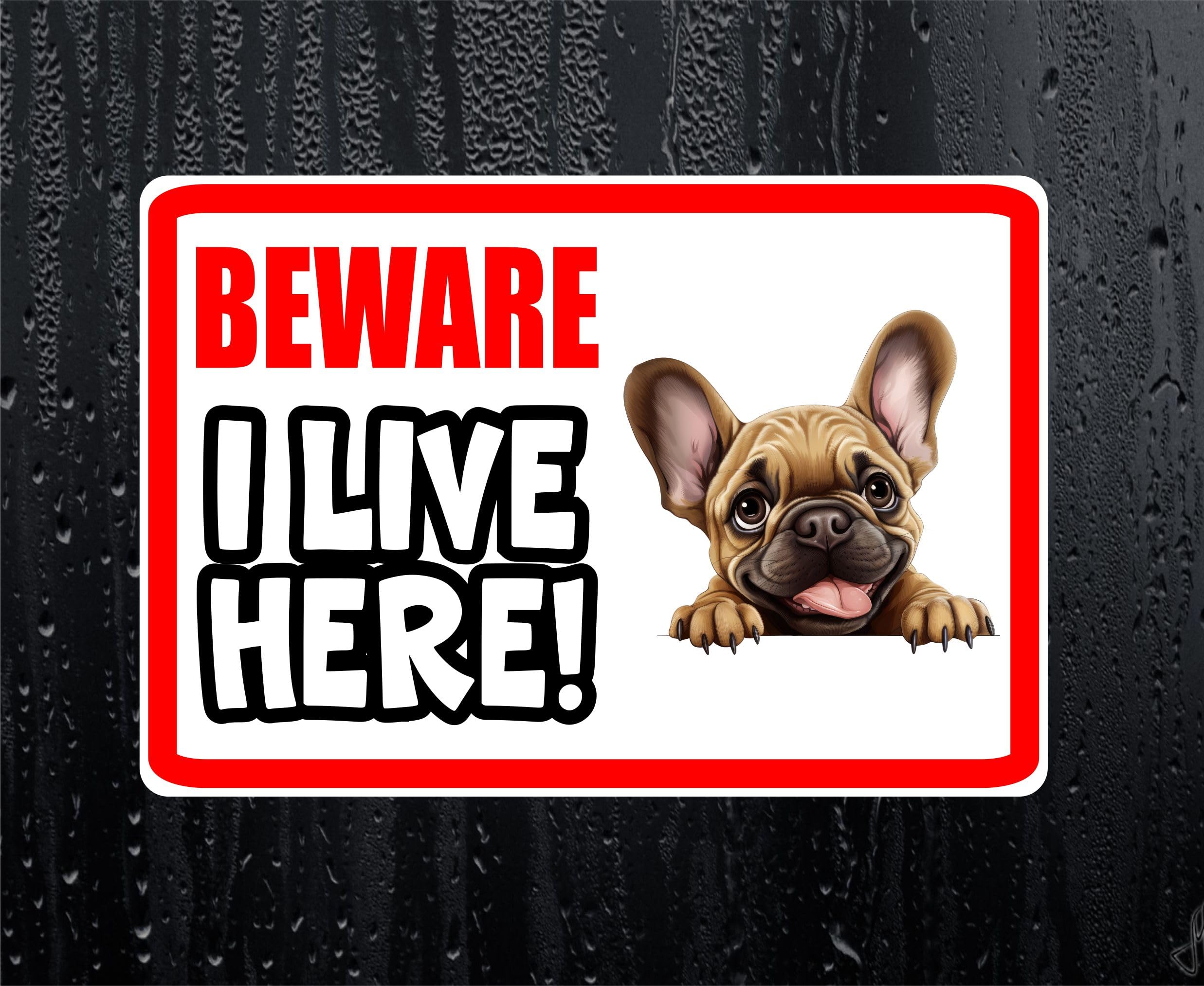Decalarama White French Bulldog Sticker Beware I Live Here House Home Window Door Porch Decal