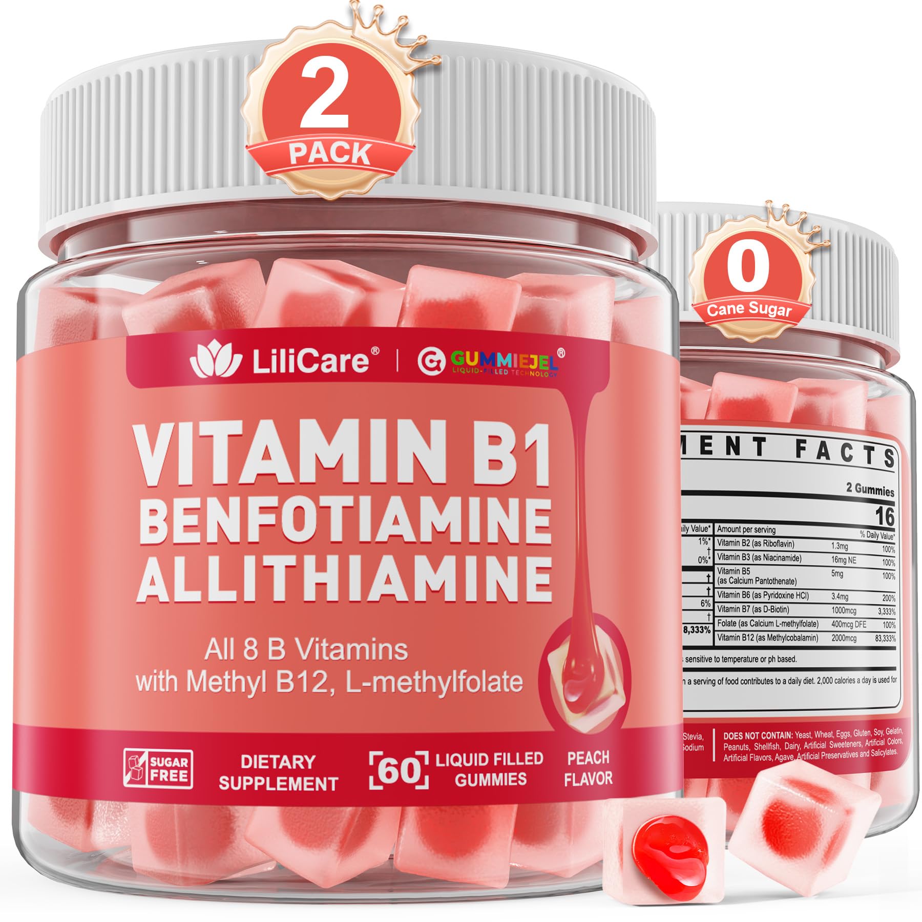 Vitamin B1 Benfotiamine Thiamine Allithiamine Gummies, Triple B1, 120 Cts 60 Count (Pack of 2)