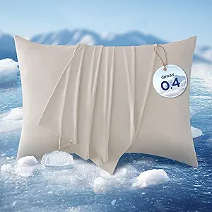 Bedsure Cooling Pillow Cases, Zipper Pillow Cases Standard Size Set of 2, Cool Pillowcases for Hot Sleepers and Night Sweats, Silky Soft & Breathable Cold Pillow Covers, Gift, Beige, 20x26 Inches