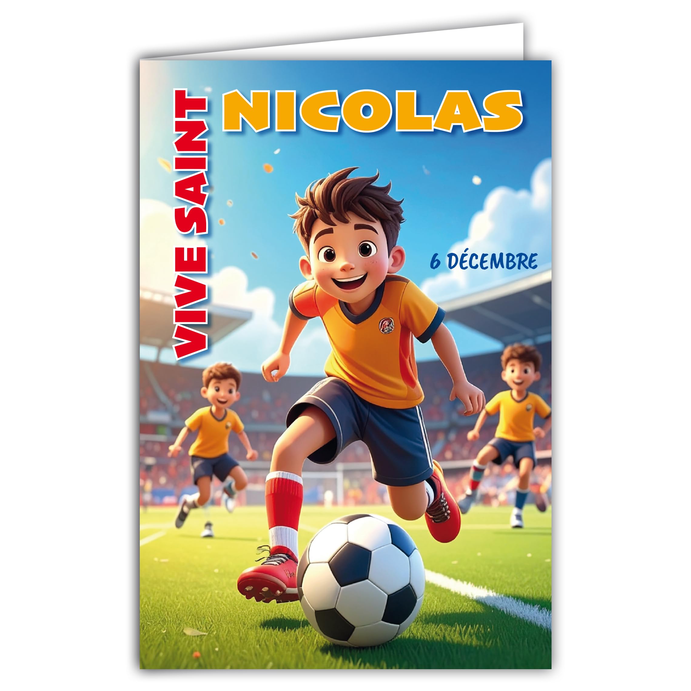 68-1367 Card Vive Saint Nicholas 6 December Wish a Happy Birthday to a Schoolboy Boy Footballer Football Round Striker Field Goal – With White Envelope Size 12 x 17 cm