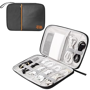 Ambiger Electronic Gadget Organizer Travel Cable Accessories Bag Travel Cord Organizer Case Compact Electronics Accessories Bag for Cable, Cord, Charger, Phone, Hard Drive (Black)
