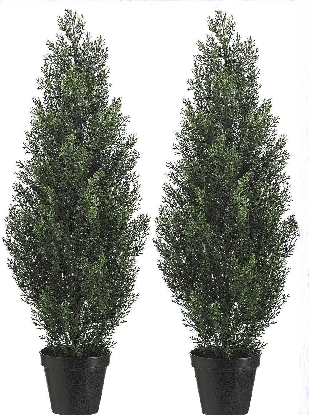 Two 5 Foot Outdoor Artificial Cedar Trees Potted Plants
