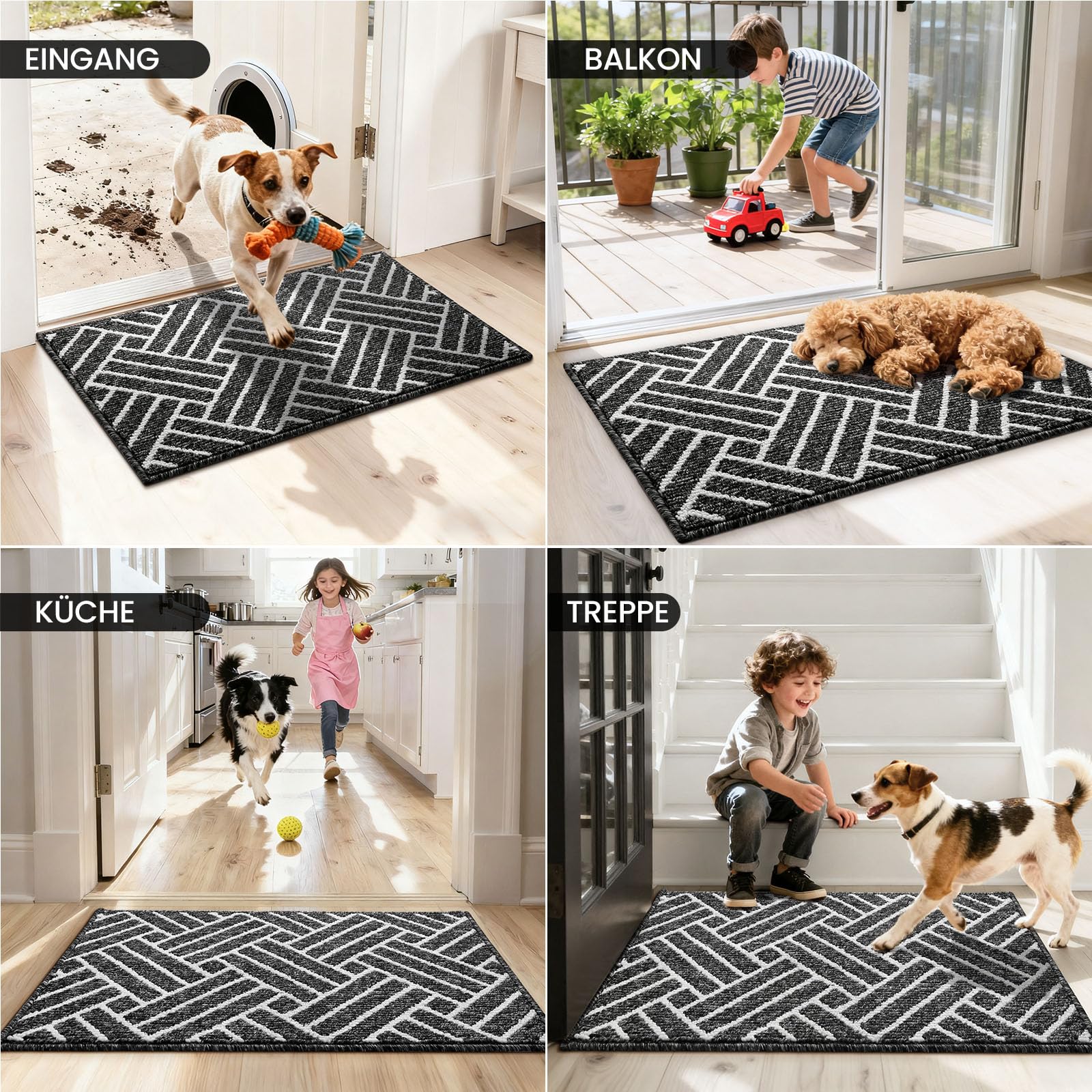 Treeboy Fußmatte 60x90cm – rutschfeste & Waschbare Schmutzfangmatte – Linienmuster Hochsaugfähige Türmatte für Innen und Außen,Eingang & Haustür,Hund,Küche,Patio, Flur, Garten