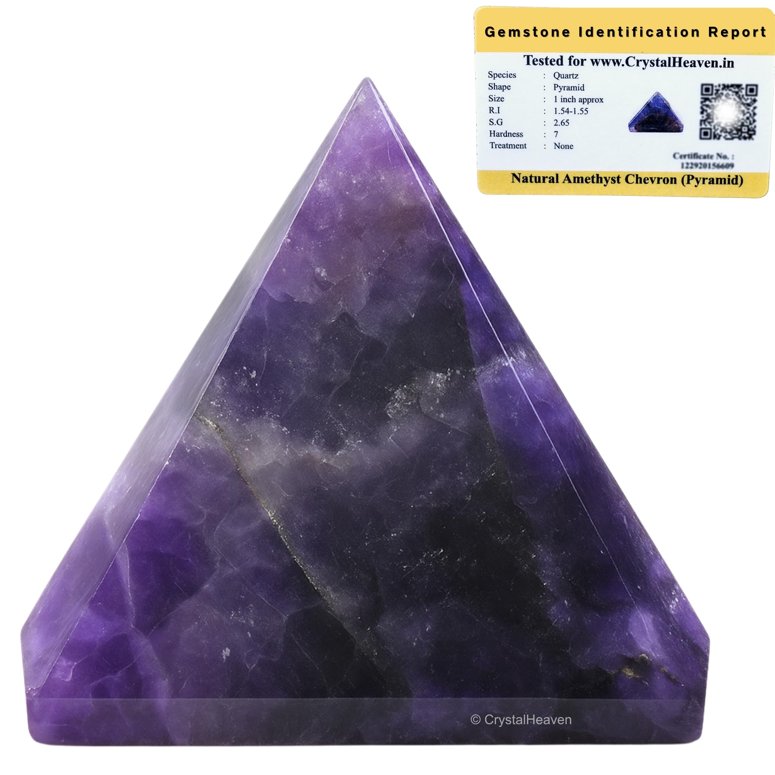 Crystal Heaven Certified Amethyst Pyramid - 1" Inch Crystal Pyramid for Positive Energy, Vastu, Reiki and Chakra Healing