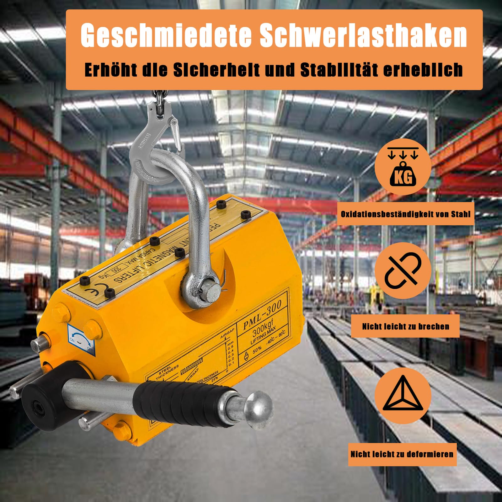Magnetheber Hebemagnet Lasthebemagnet 660lb (300 kg) für Kranmagnet Crane Hoist Permanent