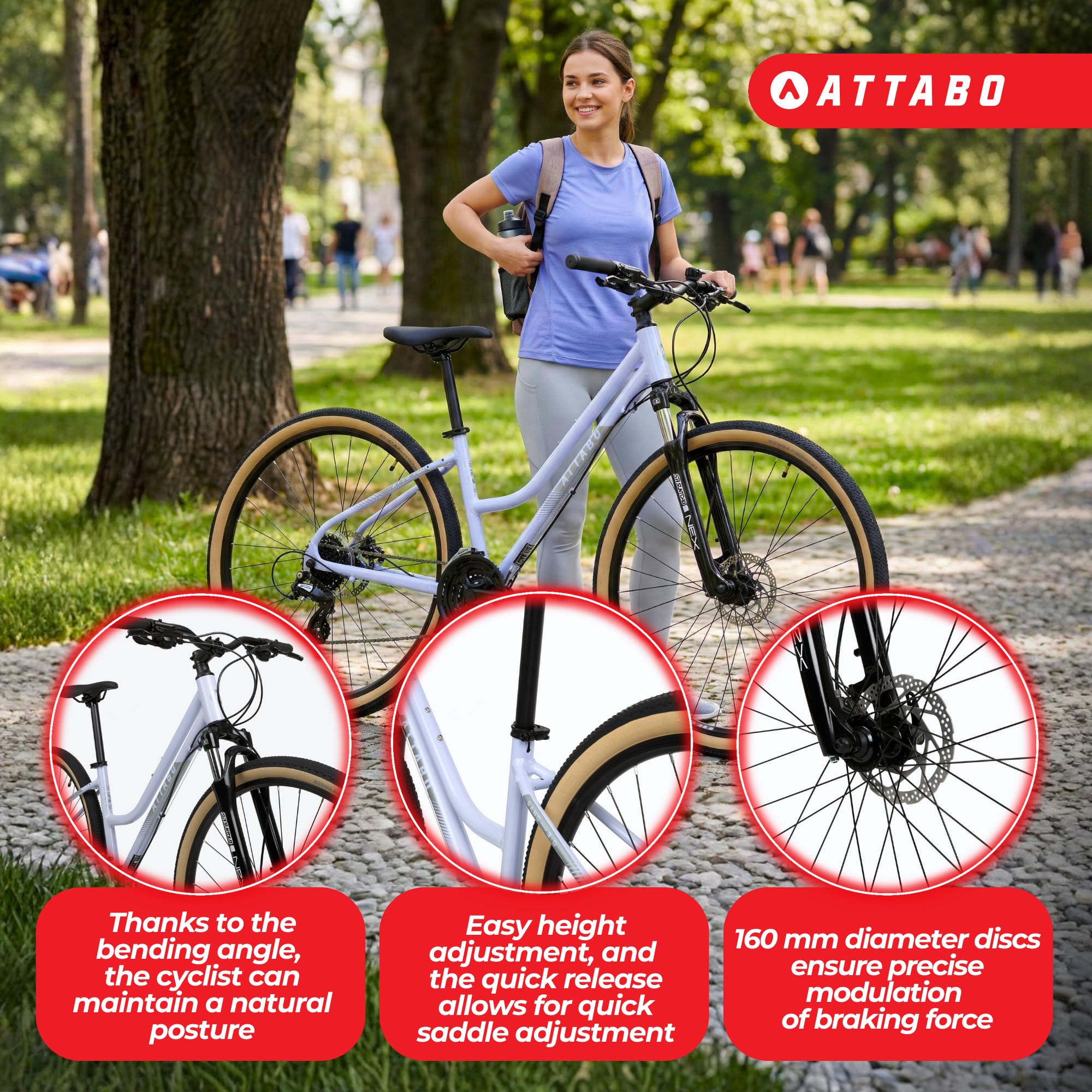ATTABO SANO 3.0 Damen Crossbike 28 Zoll, Aluminiumrahmen, 24-Gang Shimano Schaltung, SR Suntour Federgabel, hydraulische Scheibenbremsen