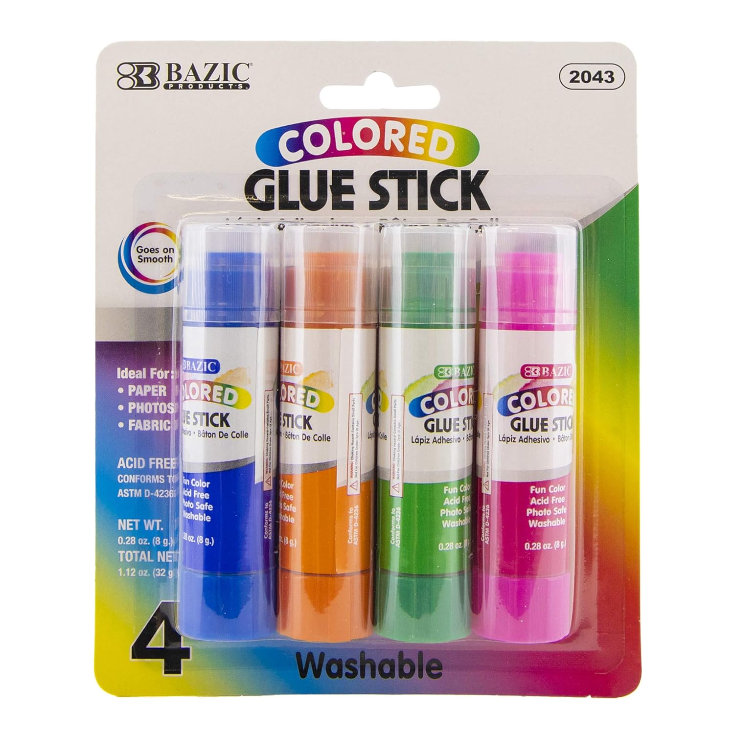 BAZIC Washable Colored Glue Sticks (4-Pack)