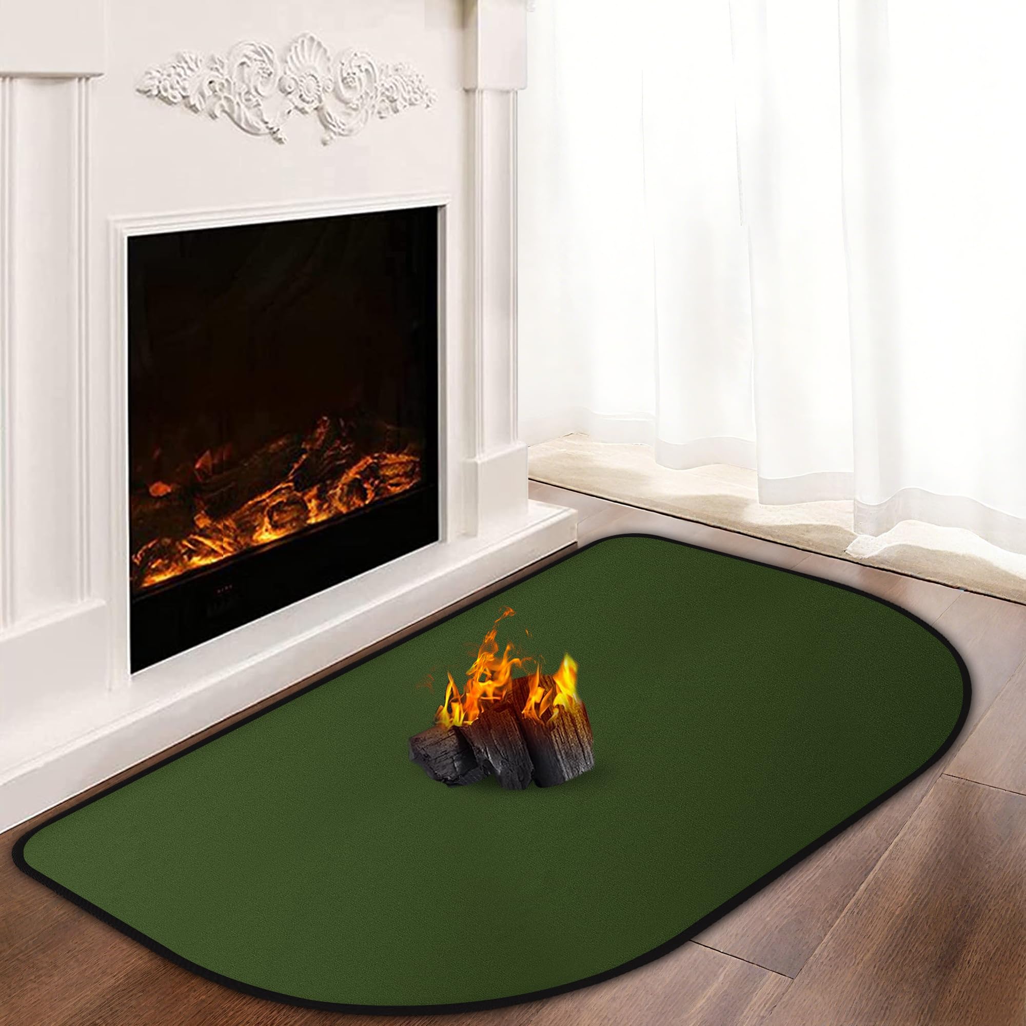 Khongoo Hearth Rugs for Fireplaces Fire Resistant, 120 x 70 cm, 1 mm, Green