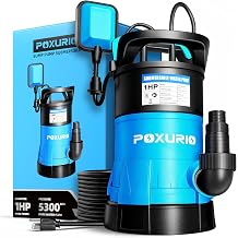 1HP Submersible Sump Pump, 5300GPH High Flow Dirty Clean Submersible Water Pump with Automatic Float Switch, 26FT Long Cord for Swimming Pool, Flooded Basement, Rooftop, Garden Water Removal